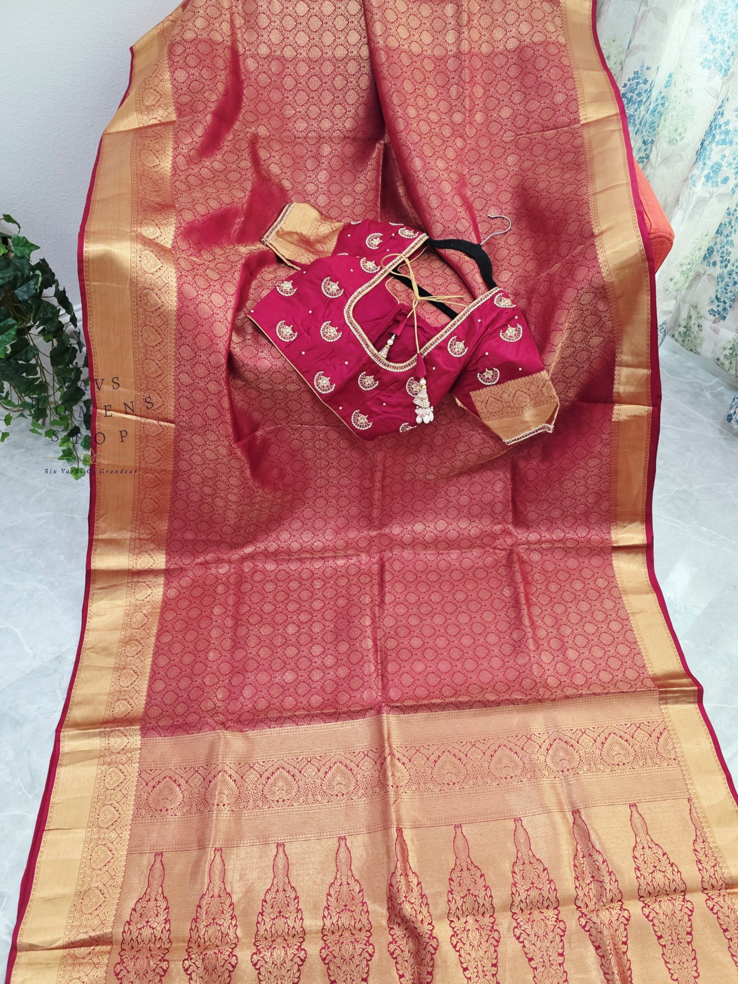 Royal Maroon Red Pure Kanchipuram Double Warp Soft Silk Saree with Maggam Blouse