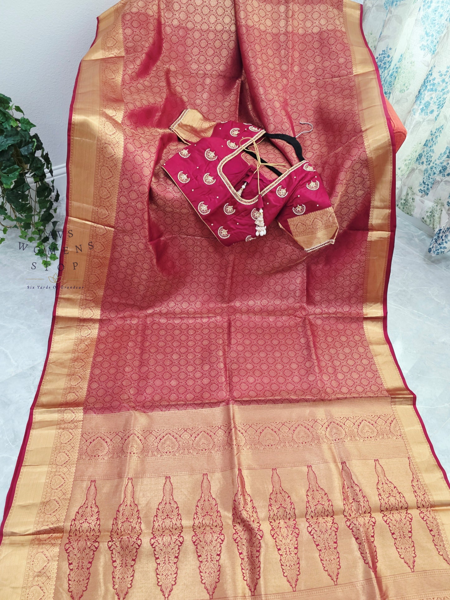 Royal Maroon Red Pure Kanchipuram Double Warp Soft Silk Saree with Maggam Blouse