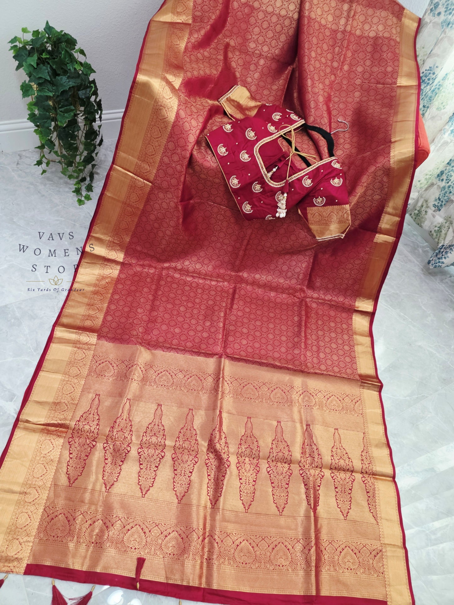 Royal Maroon Red Pure Kanchipuram Double Warp Soft Silk Saree with Maggam Blouse