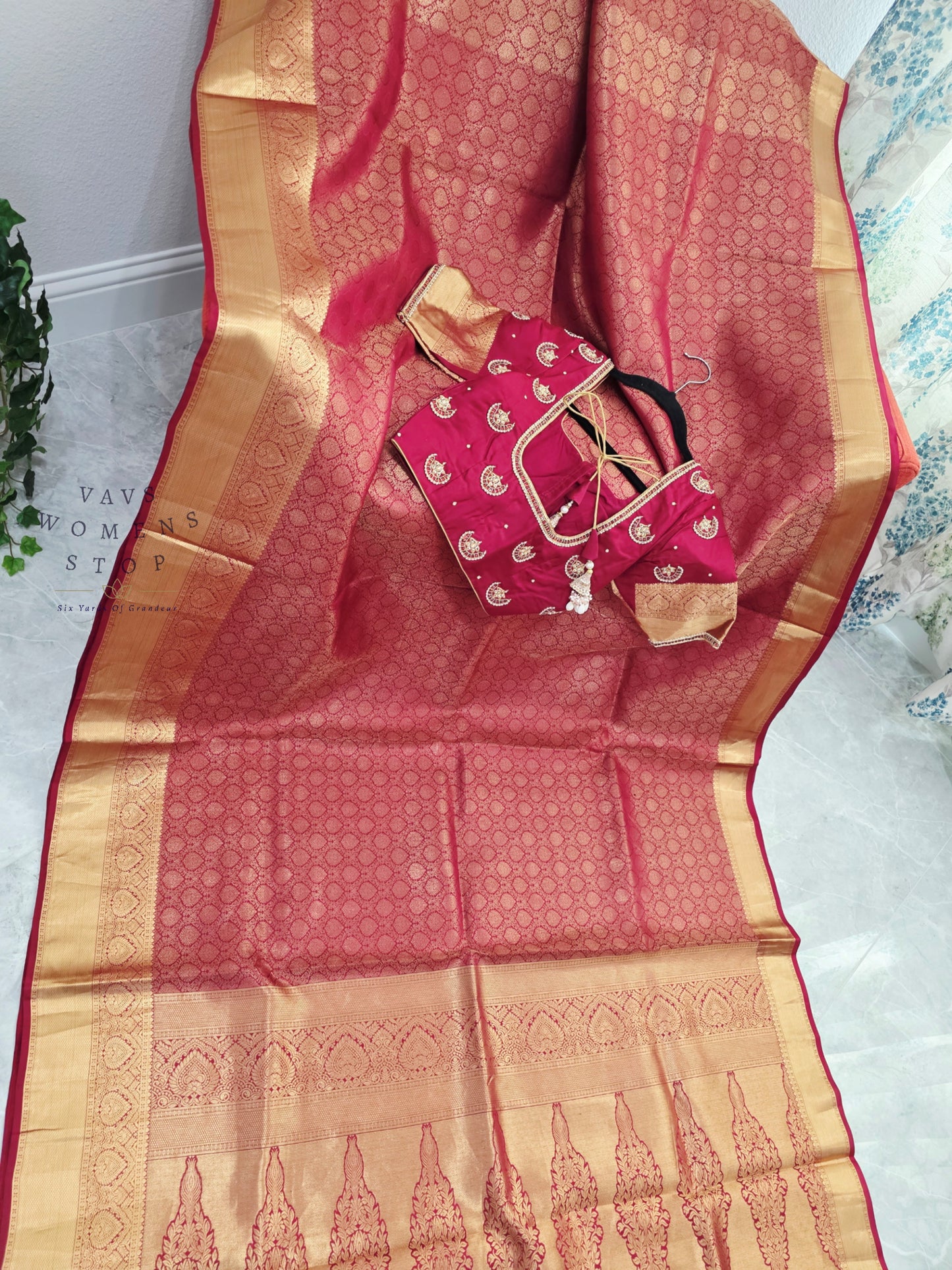 Royal Maroon Red Pure Kanchipuram Double Warp Soft Silk Saree with Maggam Blouse