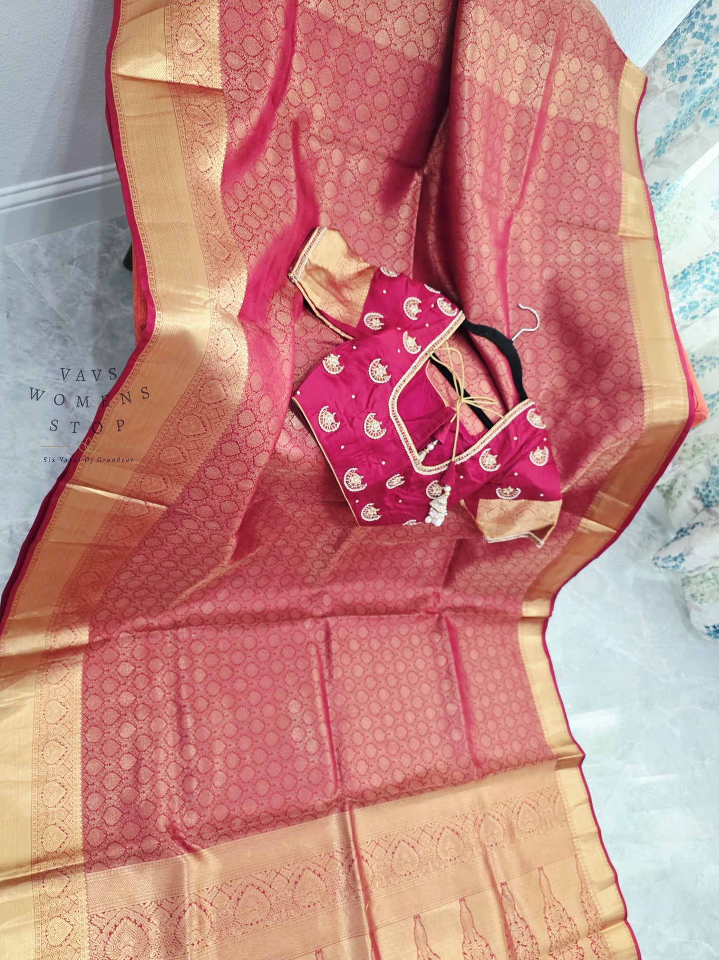 Royal Maroon Red Pure Kanchipuram Double Warp Soft Silk Saree with Maggam Blouse