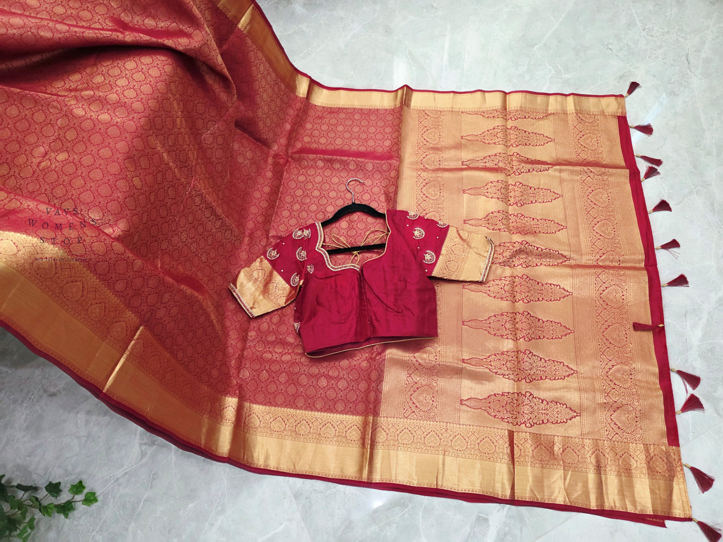 Royal Maroon Red Pure Kanchipuram Double Warp Soft Silk Saree with Maggam Blouse