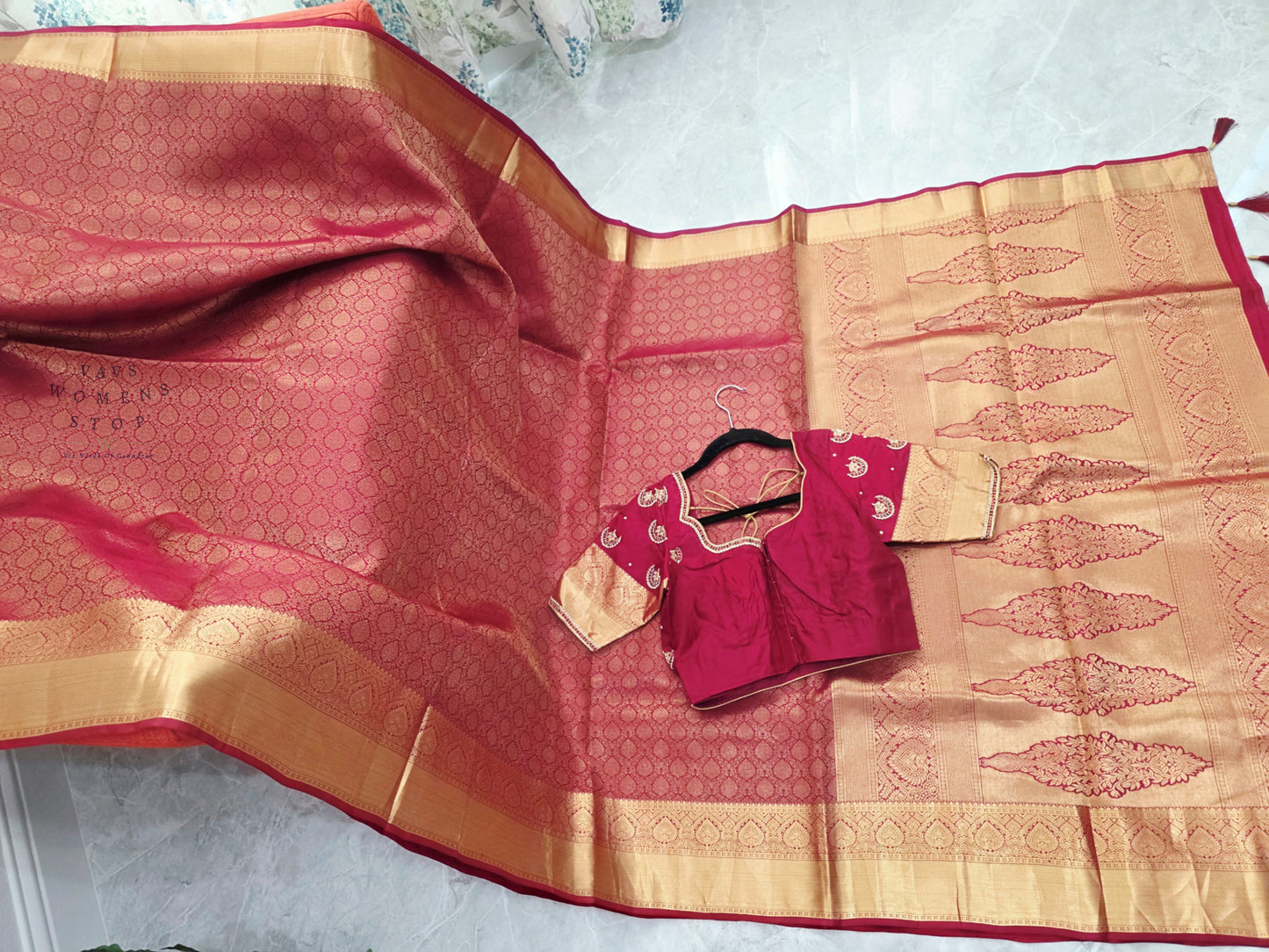 Royal Maroon Red Pure Kanchipuram Double Warp Soft Silk Saree with Maggam Blouse