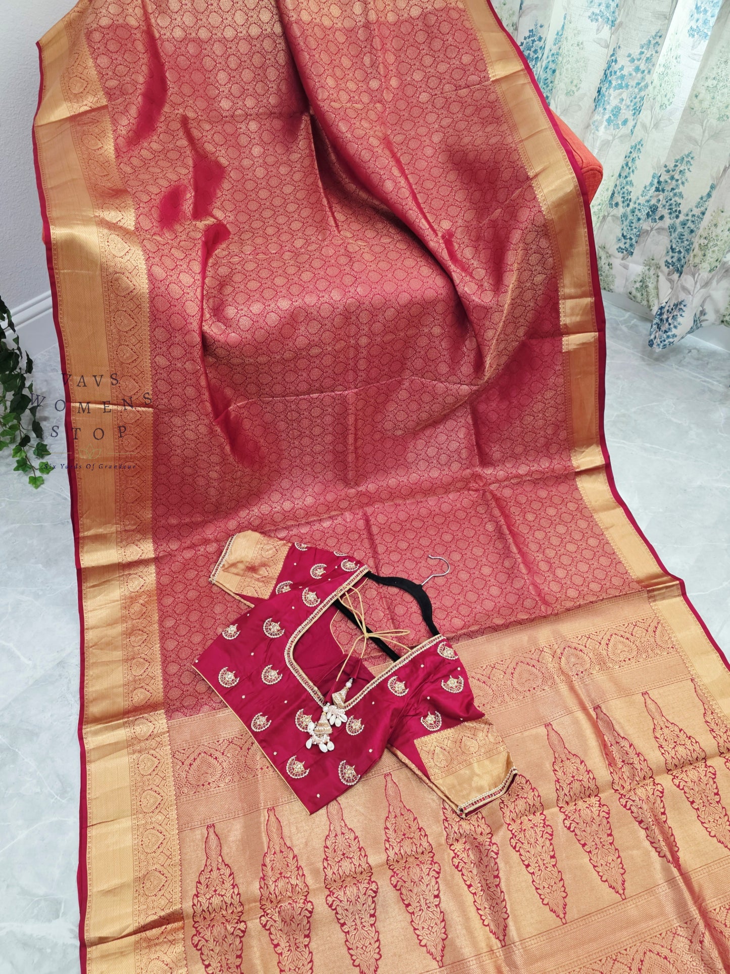 Royal Maroon Red Pure Kanchipuram Double Warp Soft Silk Saree with Maggam Blouse