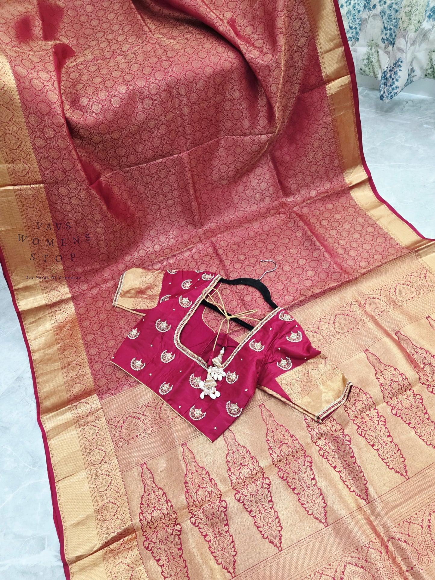 Royal Maroon Red Pure Kanchipuram Double Warp Soft Silk Saree with Maggam Blouse
