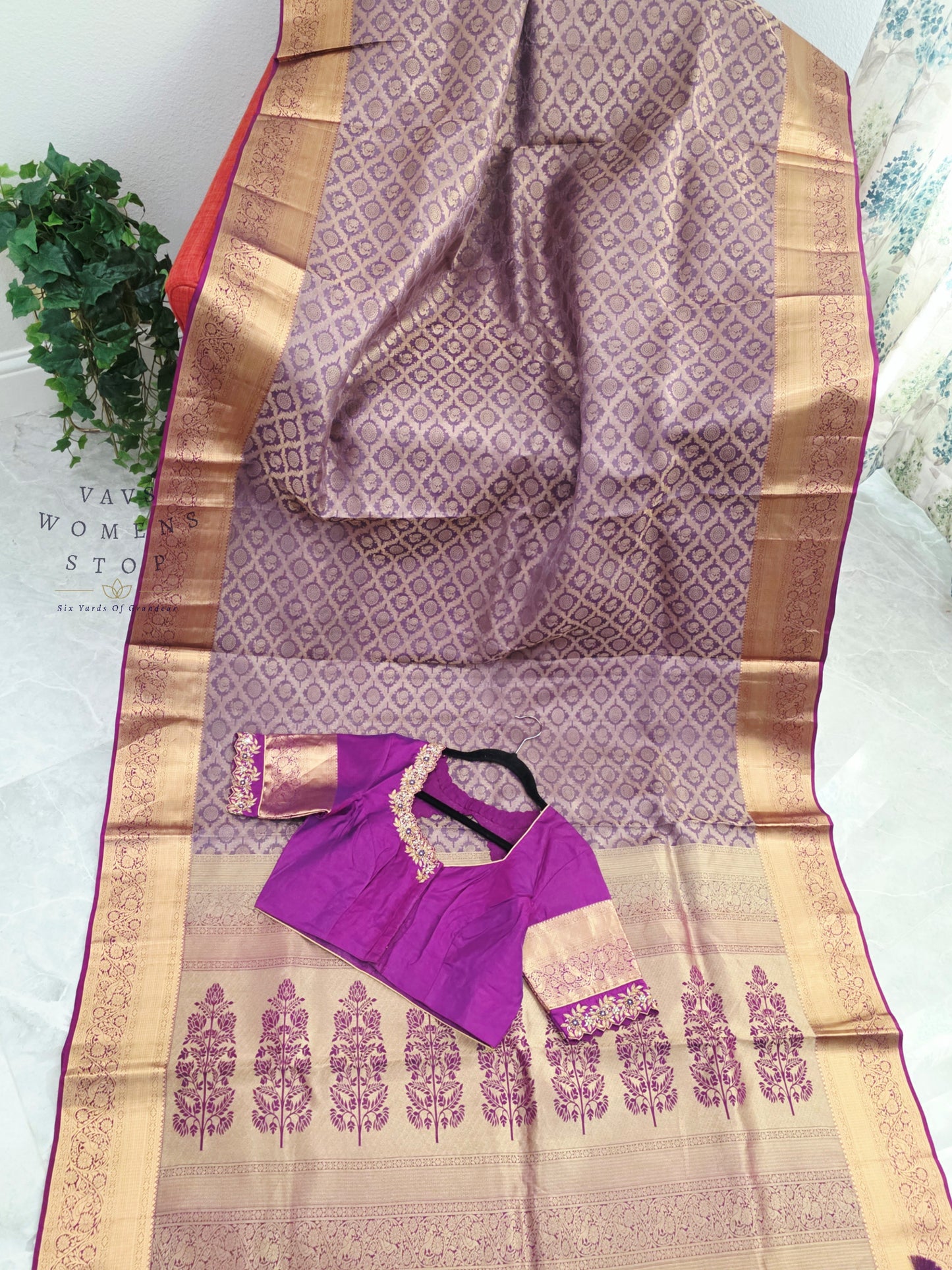 Royal Orchid Purple Pure Kanchipuram Double Warp Soft Silk Saree with Maggam Blouse Size 38-44