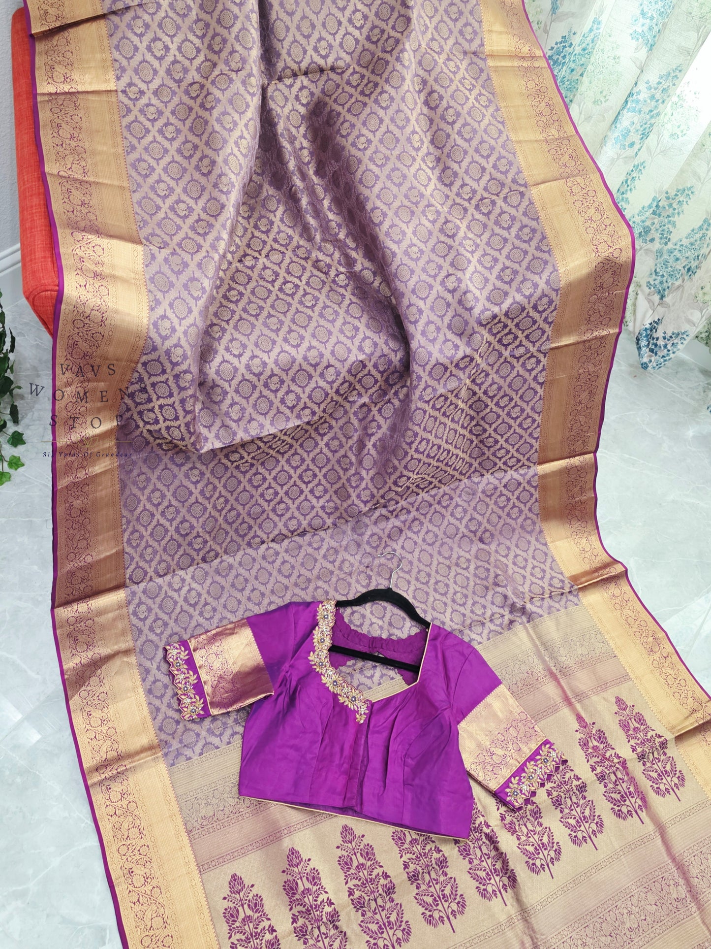 Royal Orchid Purple Pure Kanchipuram Double Warp Soft Silk Saree with Maggam Blouse Size 38-44