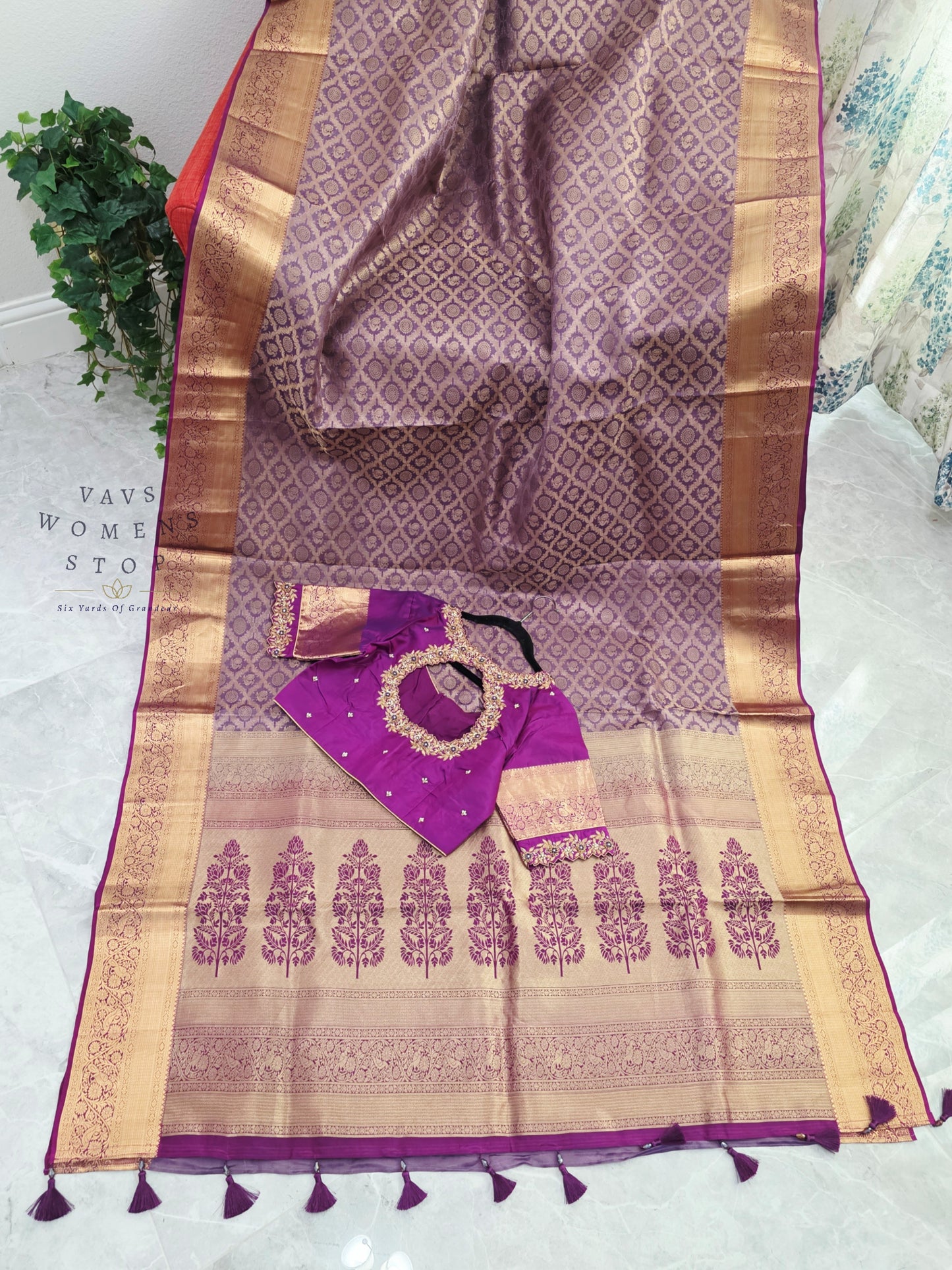Royal Orchid Purple Pure Kanchipuram Double Warp Soft Silk Saree with Maggam Blouse Size 38-44