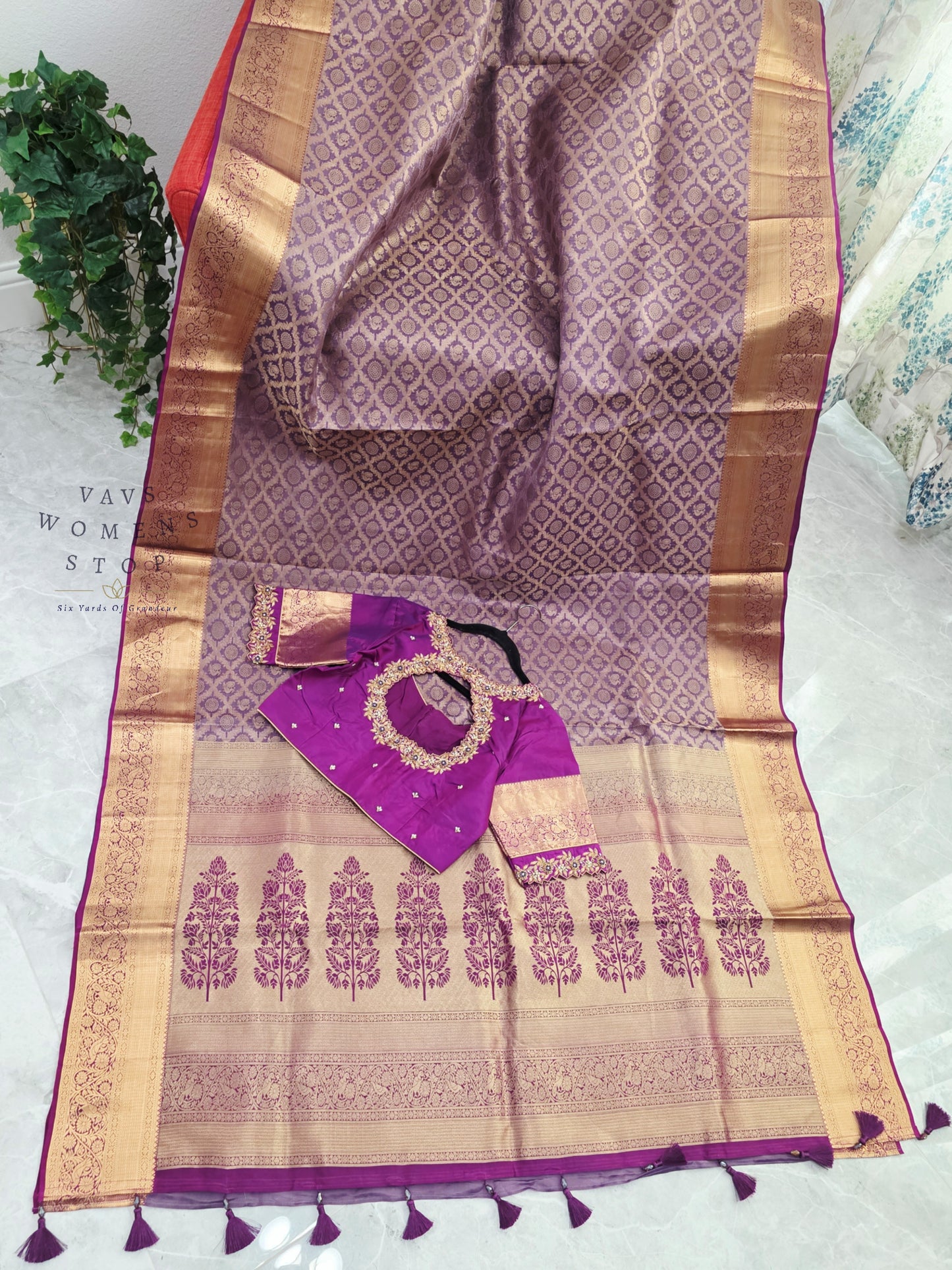 Royal Orchid Purple Pure Kanchipuram Double Warp Soft Silk Saree with Maggam Blouse Size 38-44