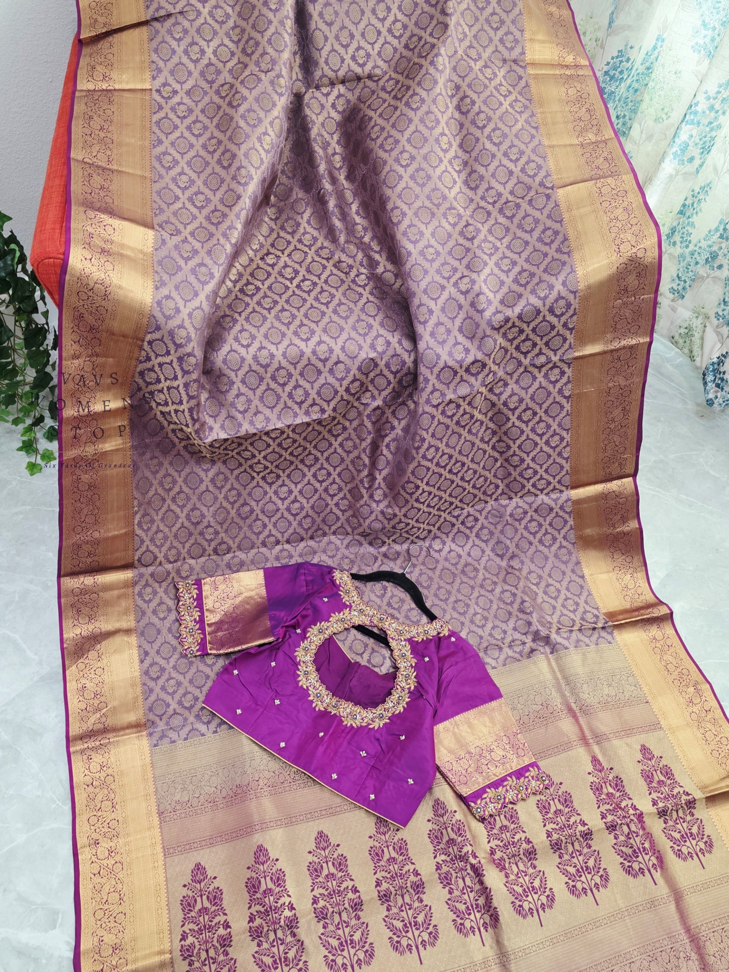 Royal Orchid Purple Pure Kanchipuram Double Warp Soft Silk Saree with Maggam Blouse Size 38-44
