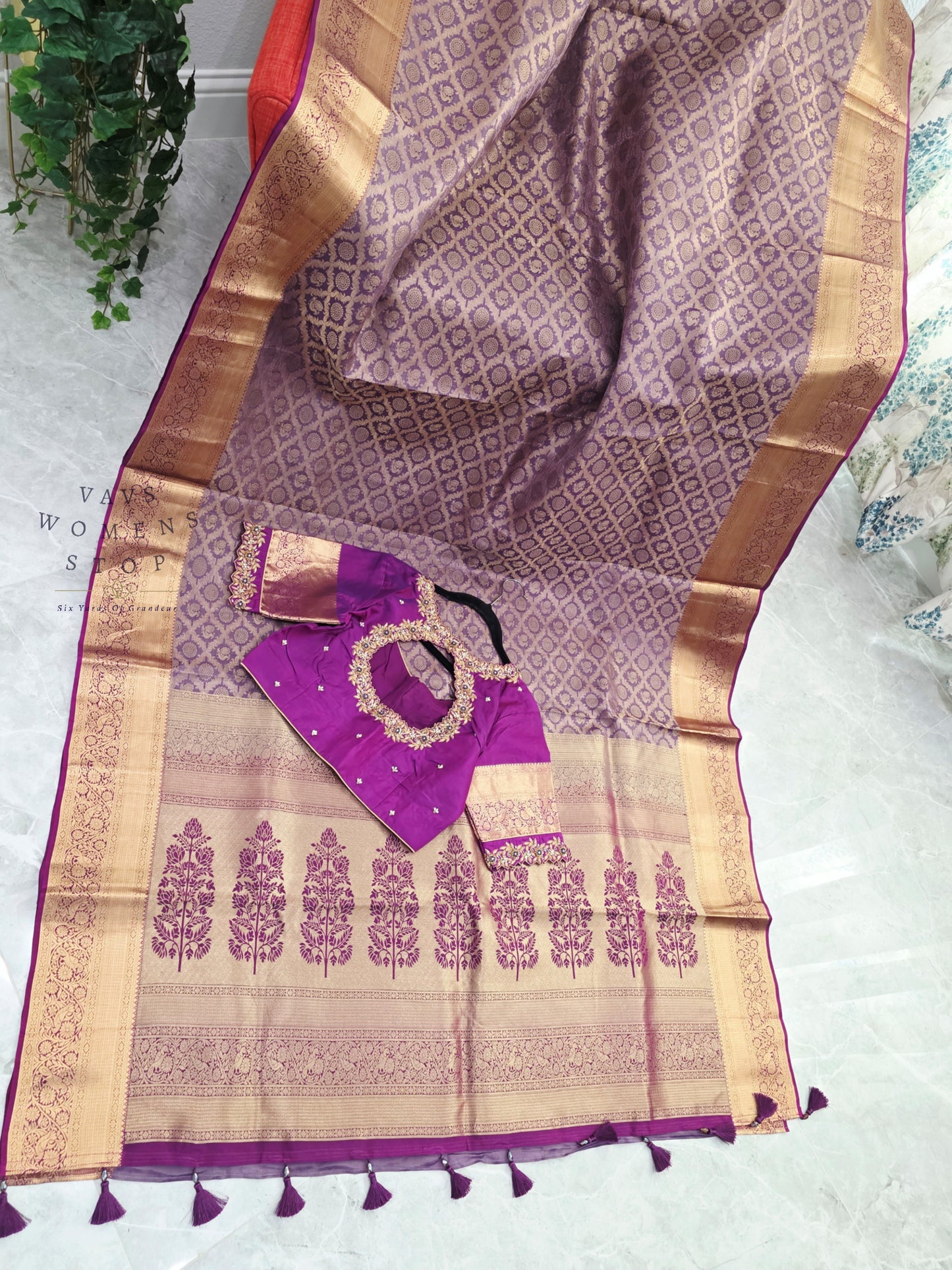 Royal Orchid Purple Pure Kanchipuram Double Warp Soft Silk Saree with Maggam Blouse Size 38-44