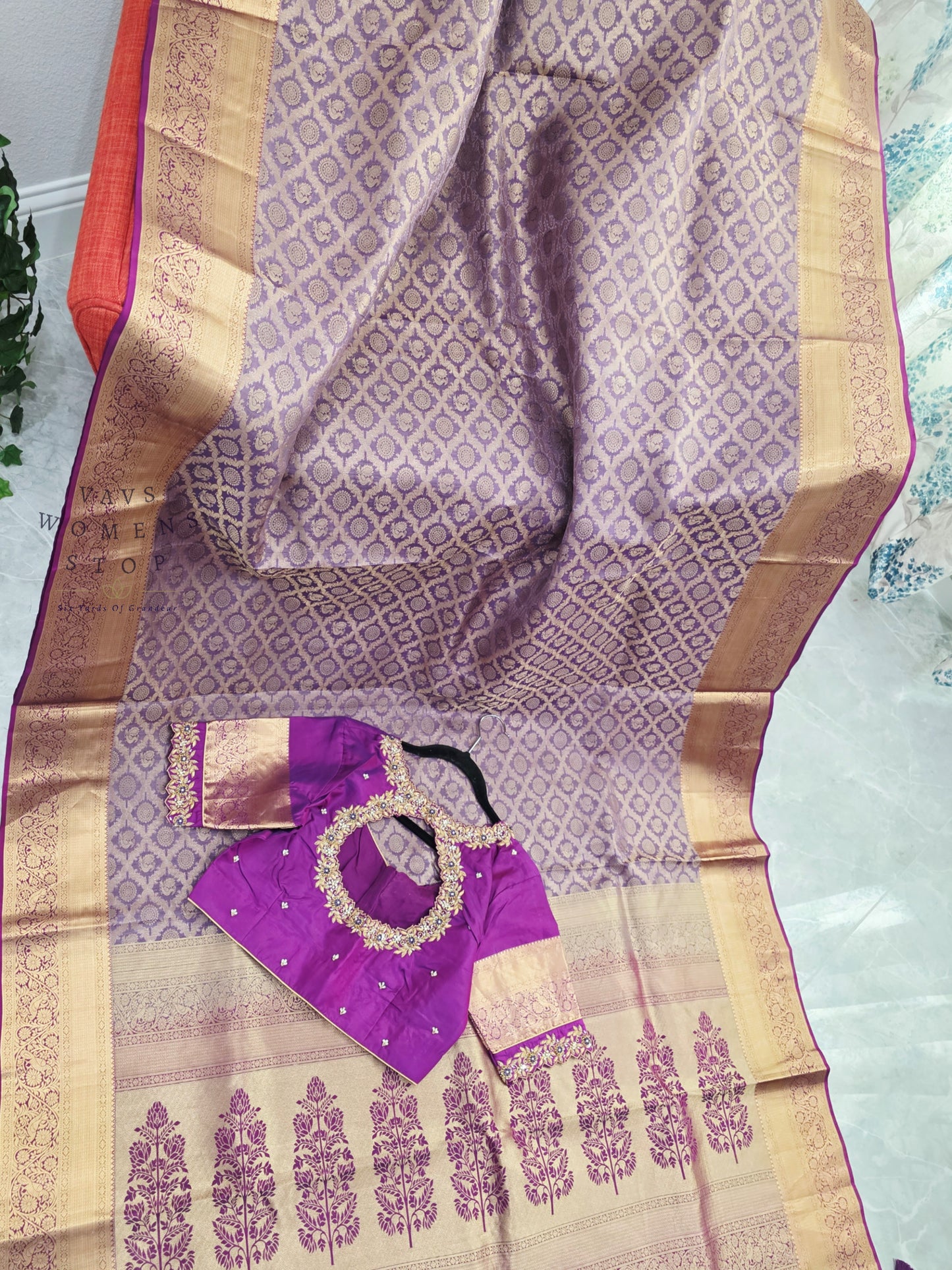 Royal Orchid Purple Pure Kanchipuram Double Warp Soft Silk Saree with Maggam Blouse Size 38-44