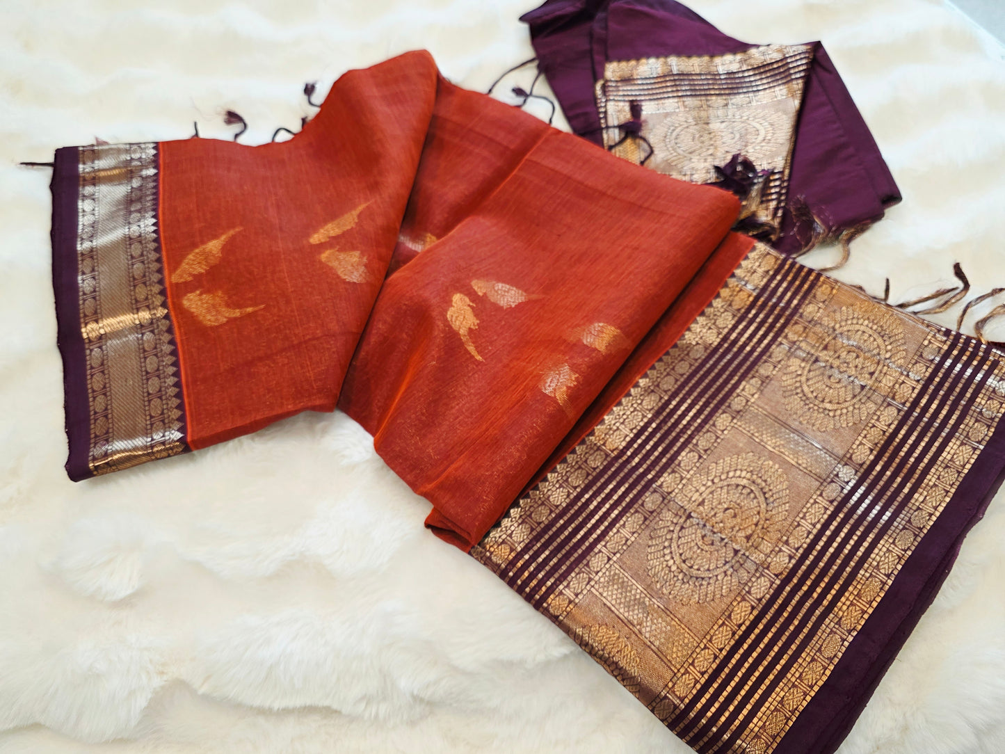MANGALAGIRI PATTU Silk Cotton Saree With Stitched blouse