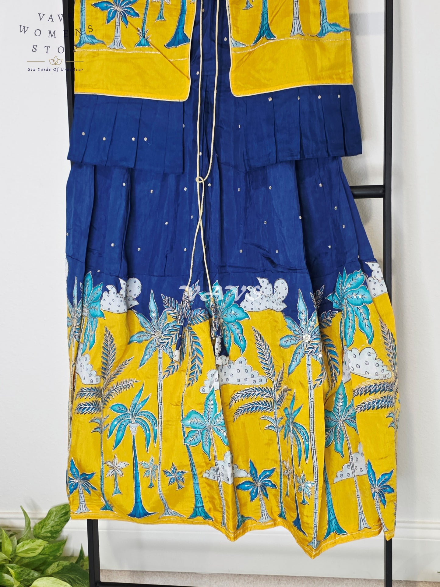 Royal Sapphire Blue & Sunlit Marigold Designer Long Frock with Tropical Print Overcoat | Girls 8–9 Years