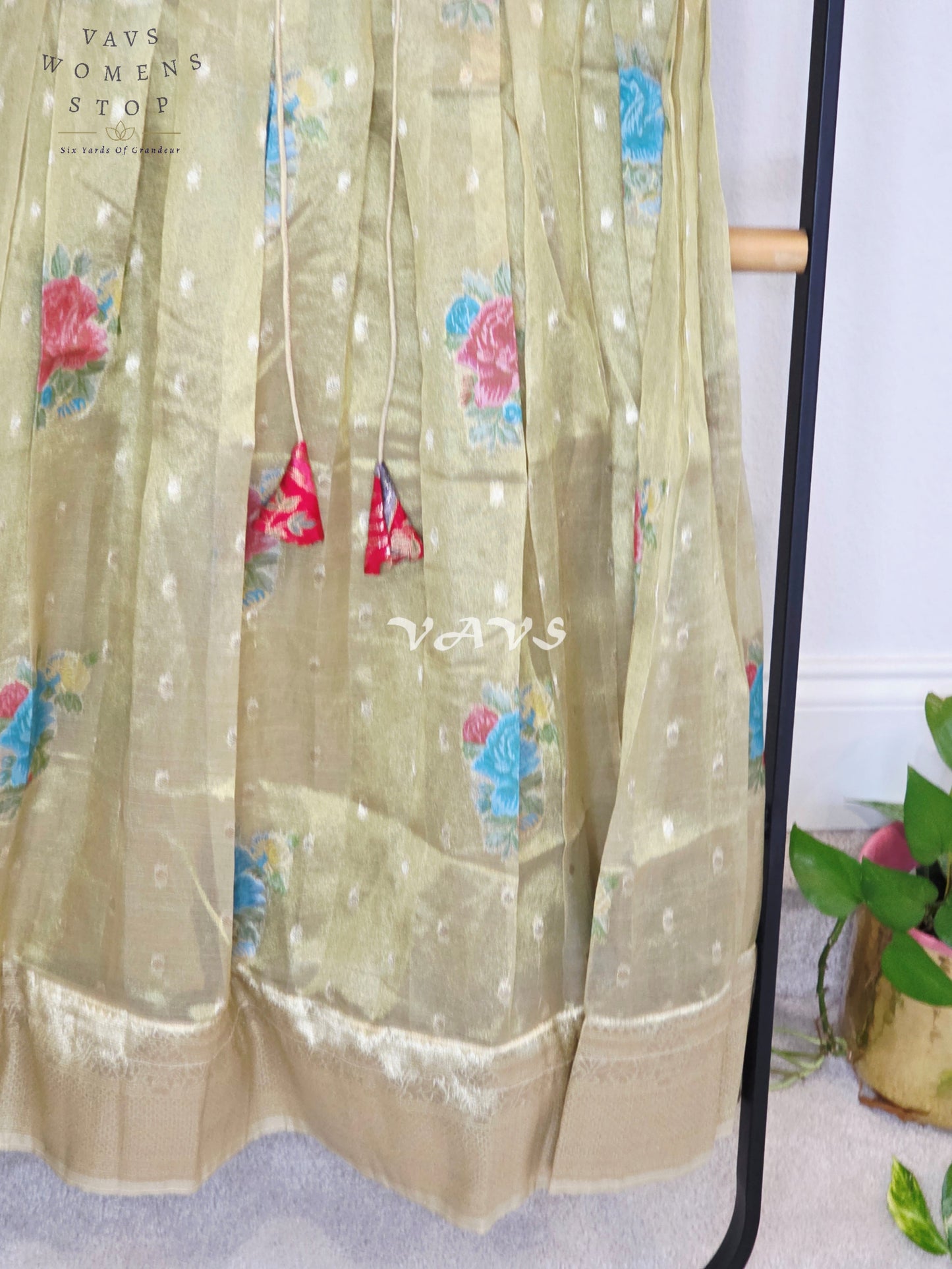 Royal Antique Gold Tissue Floral Butta Woven Long Frock with Crimson Ruby Designer Printed Overcoat Set | Girls 7–8 Years