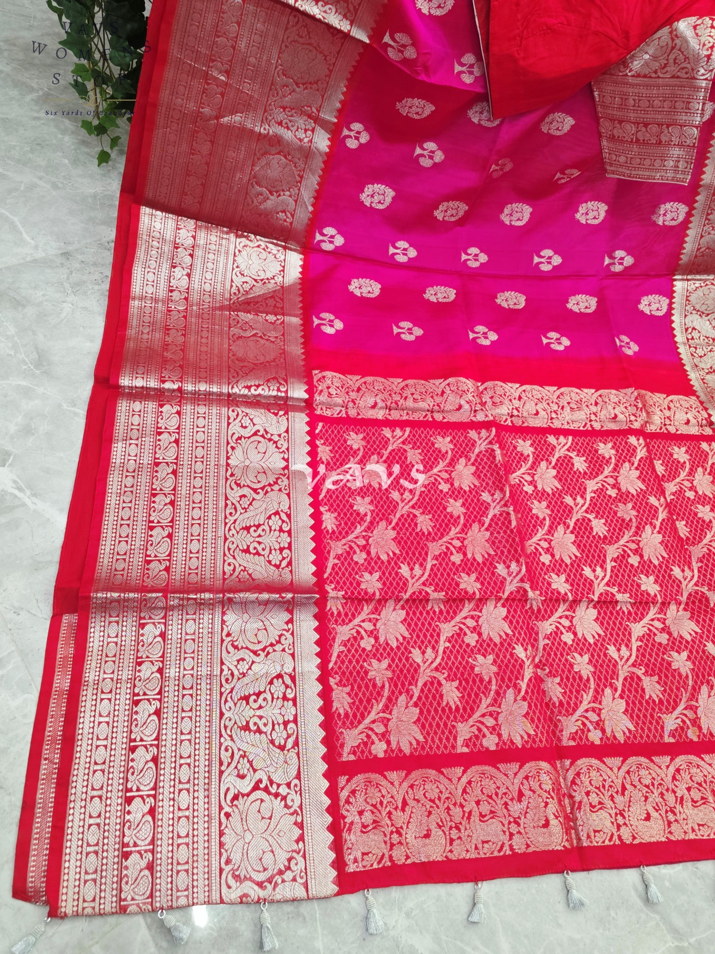 Royal Rani Pink Pure Venkatagiri Pattu Handloom Saree with Silver Zari Stitched Blouse
