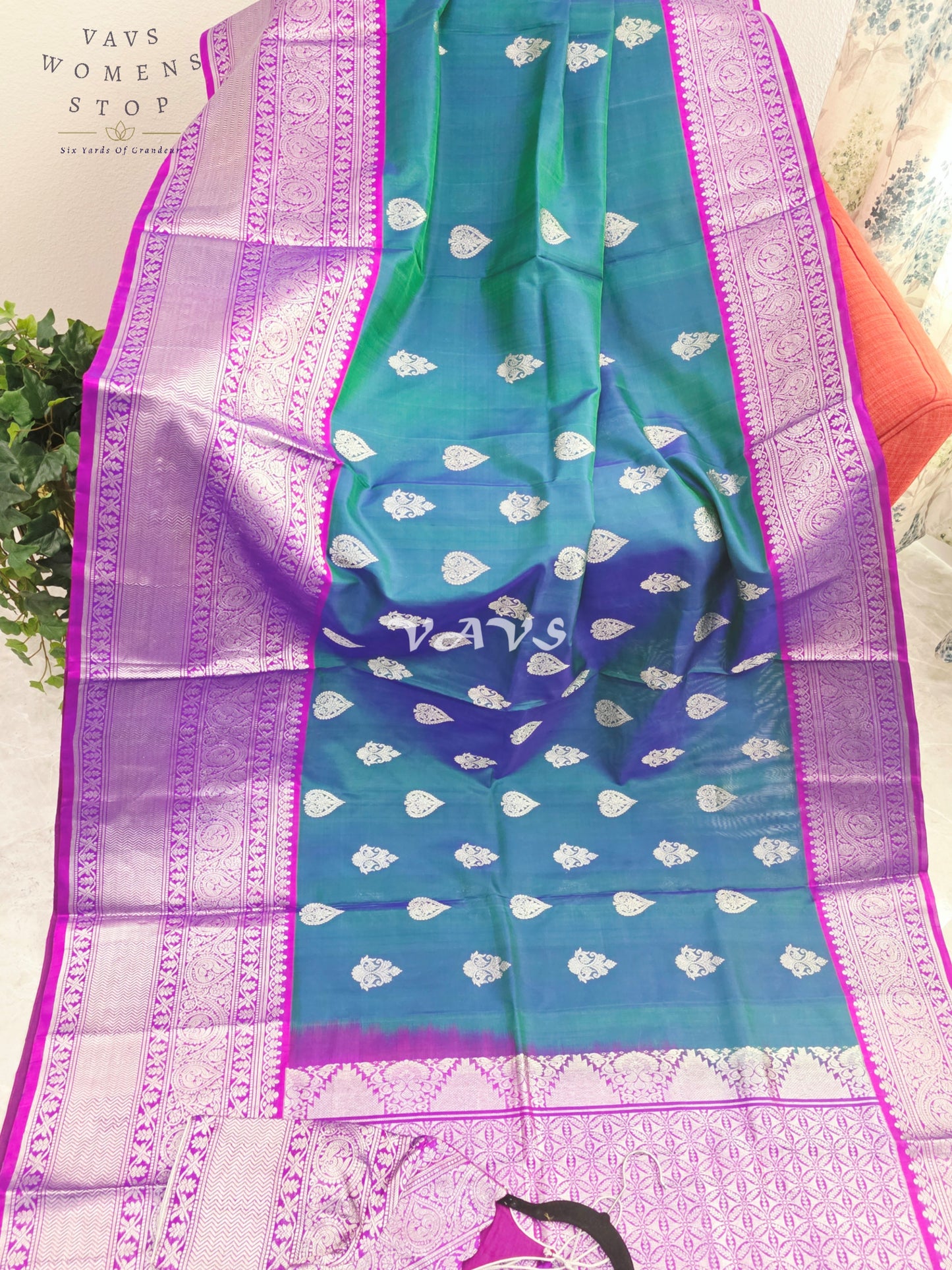 Royal Sapphire Blue & Royal Orchid Purple Pure Venkatagiri Pattu Handloom Saree with Silver Zari Stitched Blouse