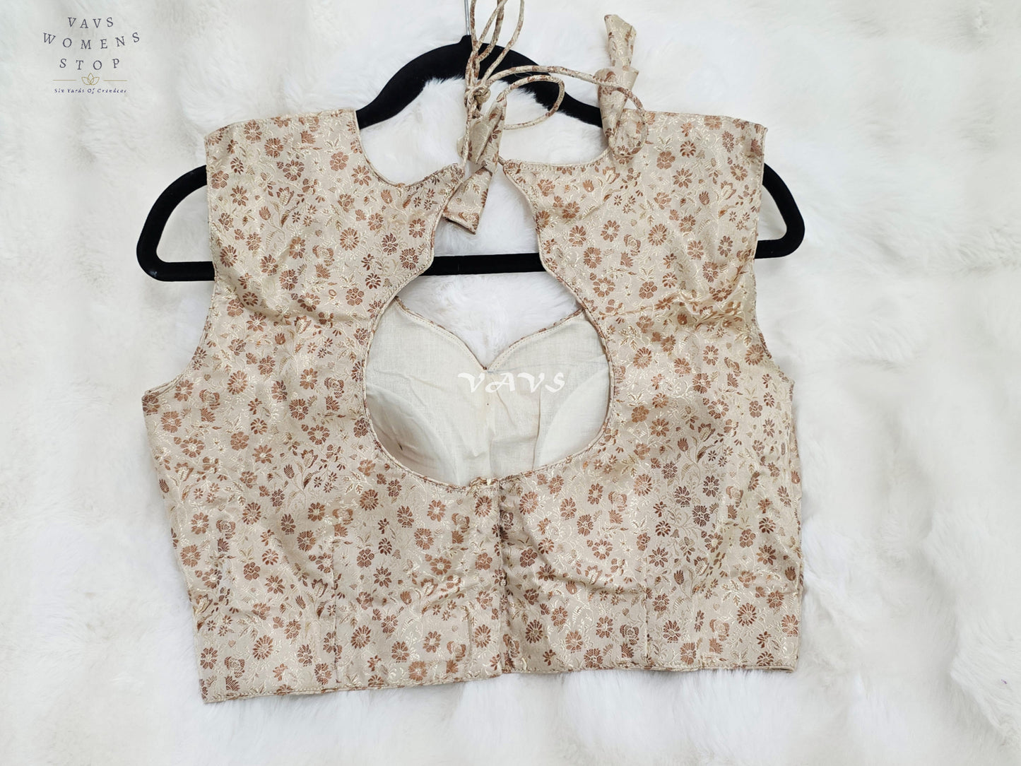 Royal Champagne Ivory Benarasi Brocade Designer Blouse with Rose Gold Floral Weave
