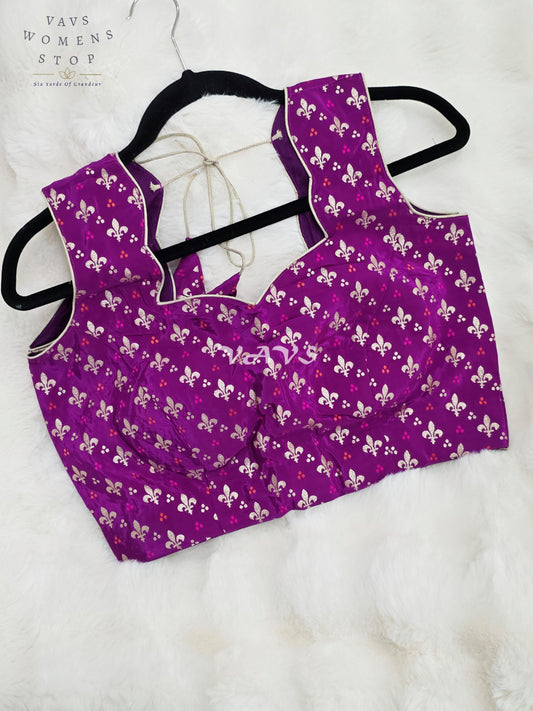 Royal Imperial Orchid Purple Sleeveless Munga Benarasi Brocade Designer Blouse