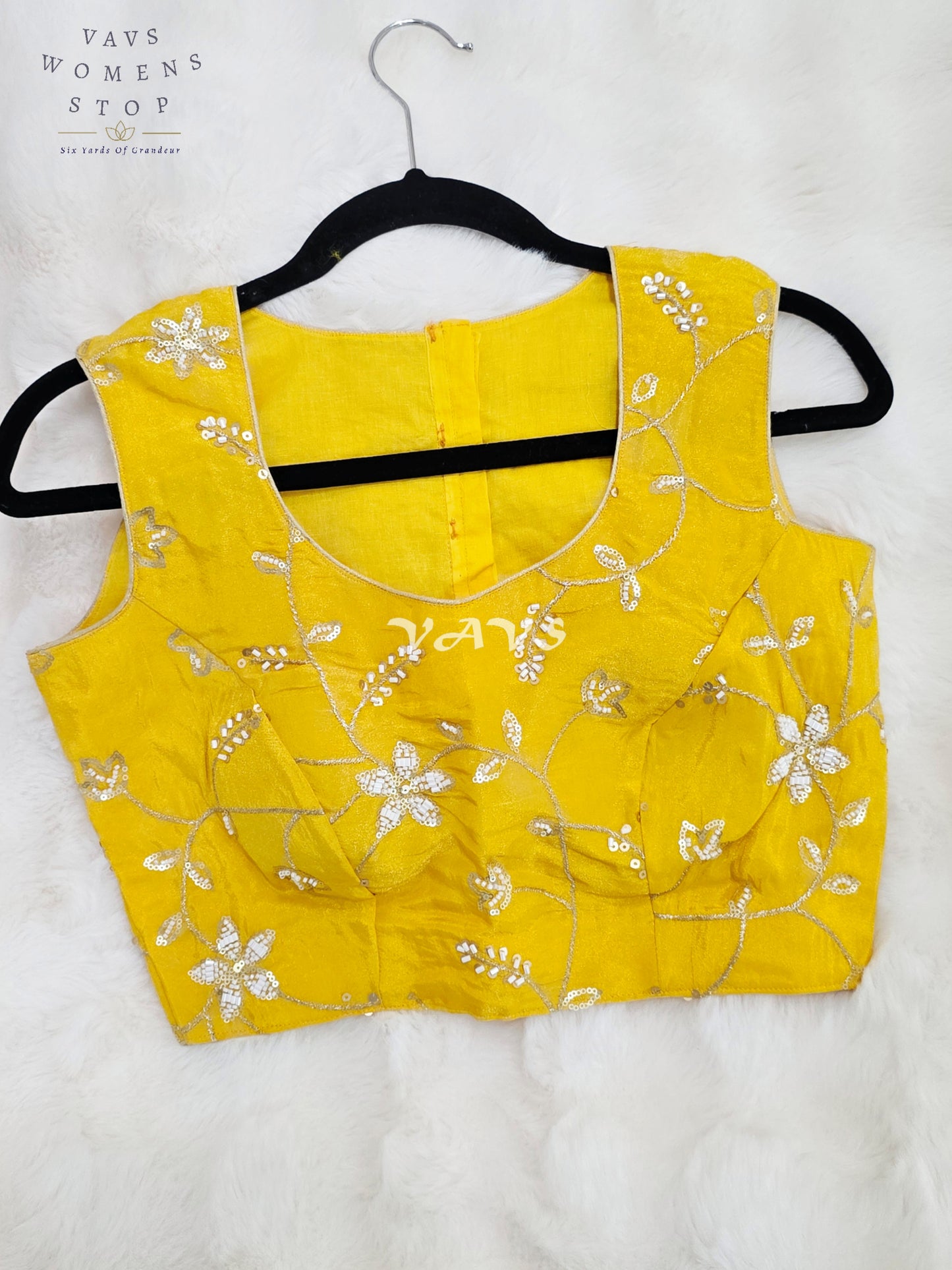 Royal Sunlit Marigold Yellow Designer Tissue Embroidery Sequin Blouse