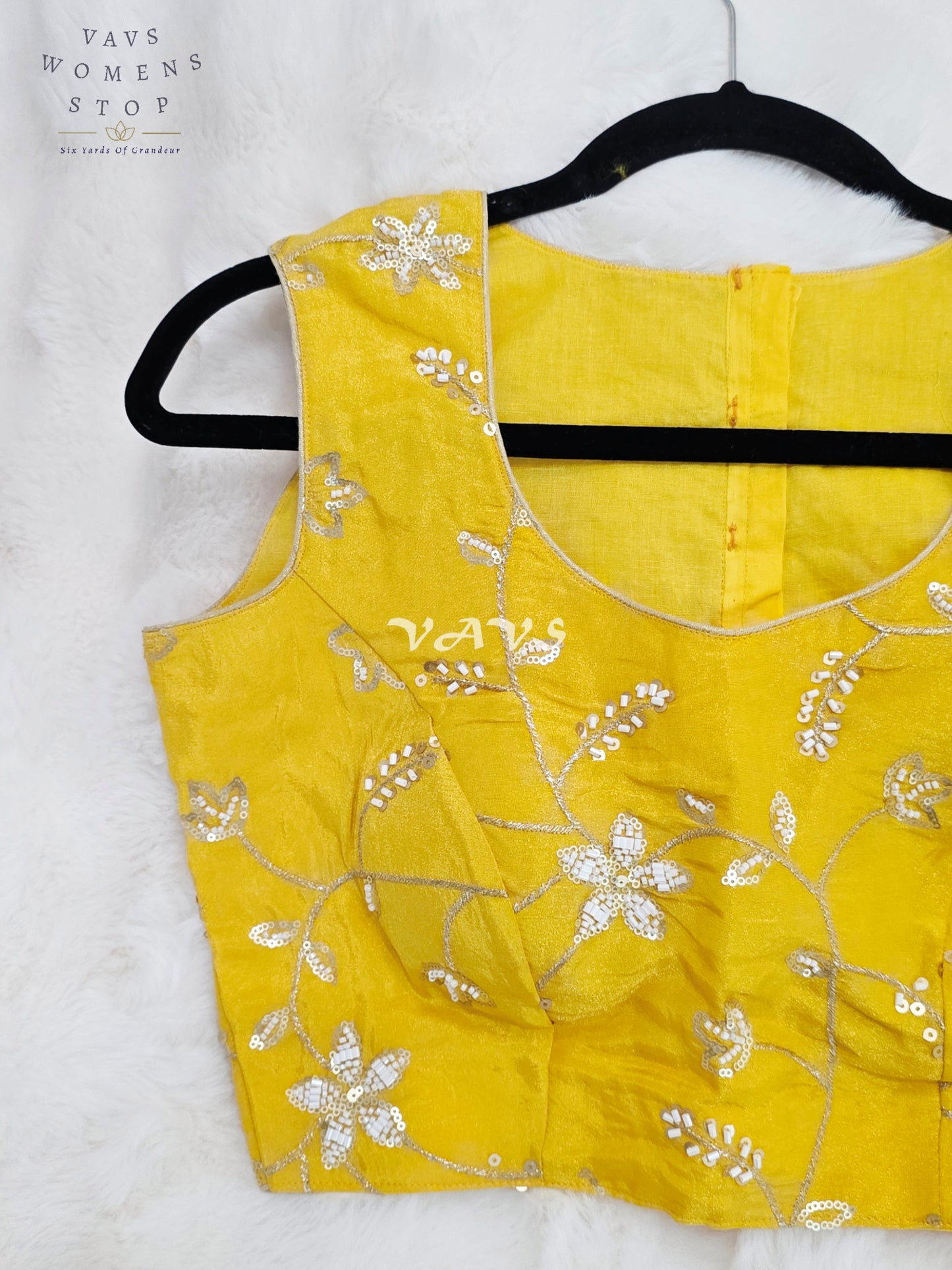 Royal Sunlit Marigold Yellow Designer Tissue Embroidery Sequin Blouse