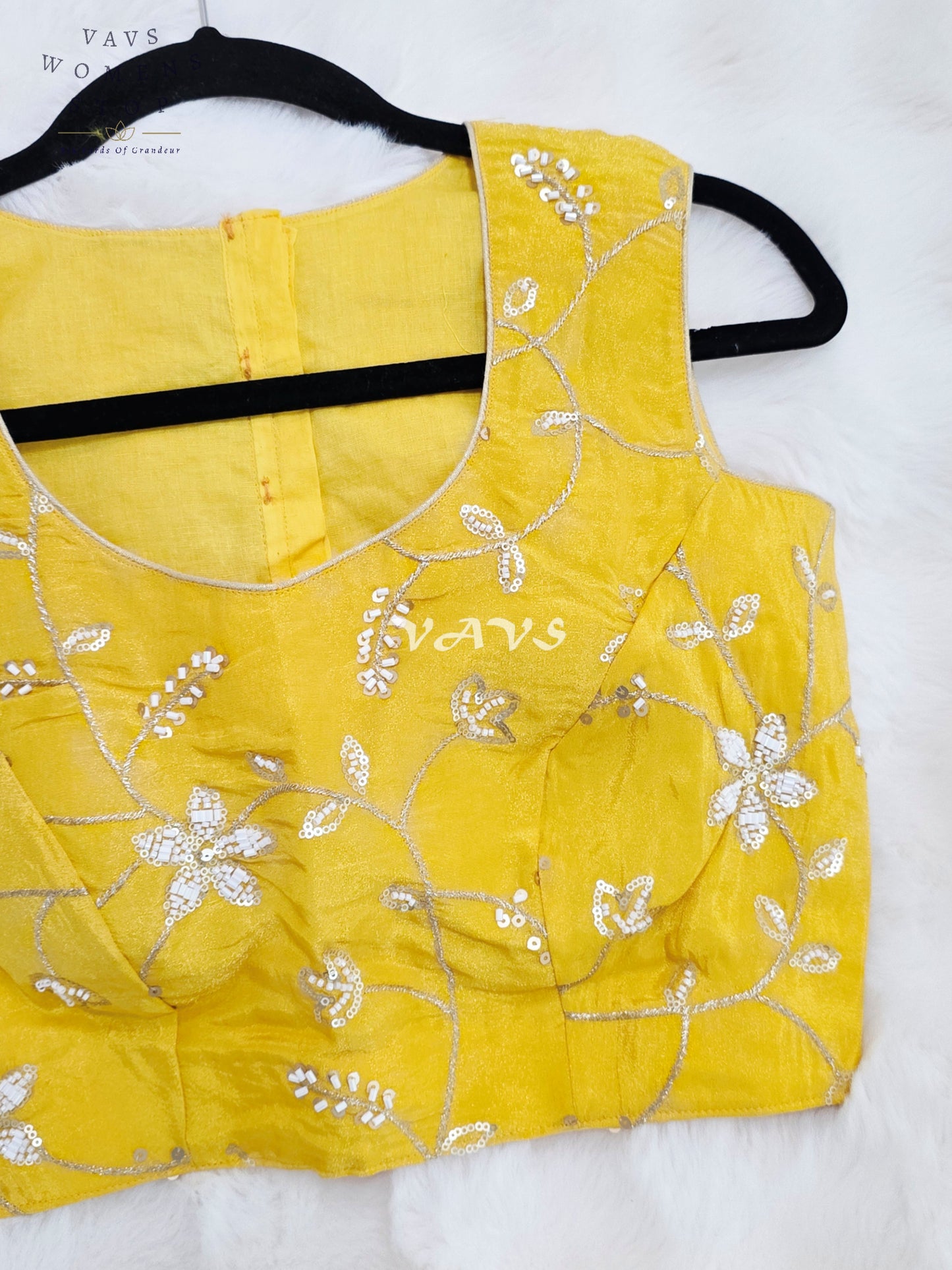 Royal Sunlit Marigold Yellow Designer Tissue Embroidery Sequin Blouse
