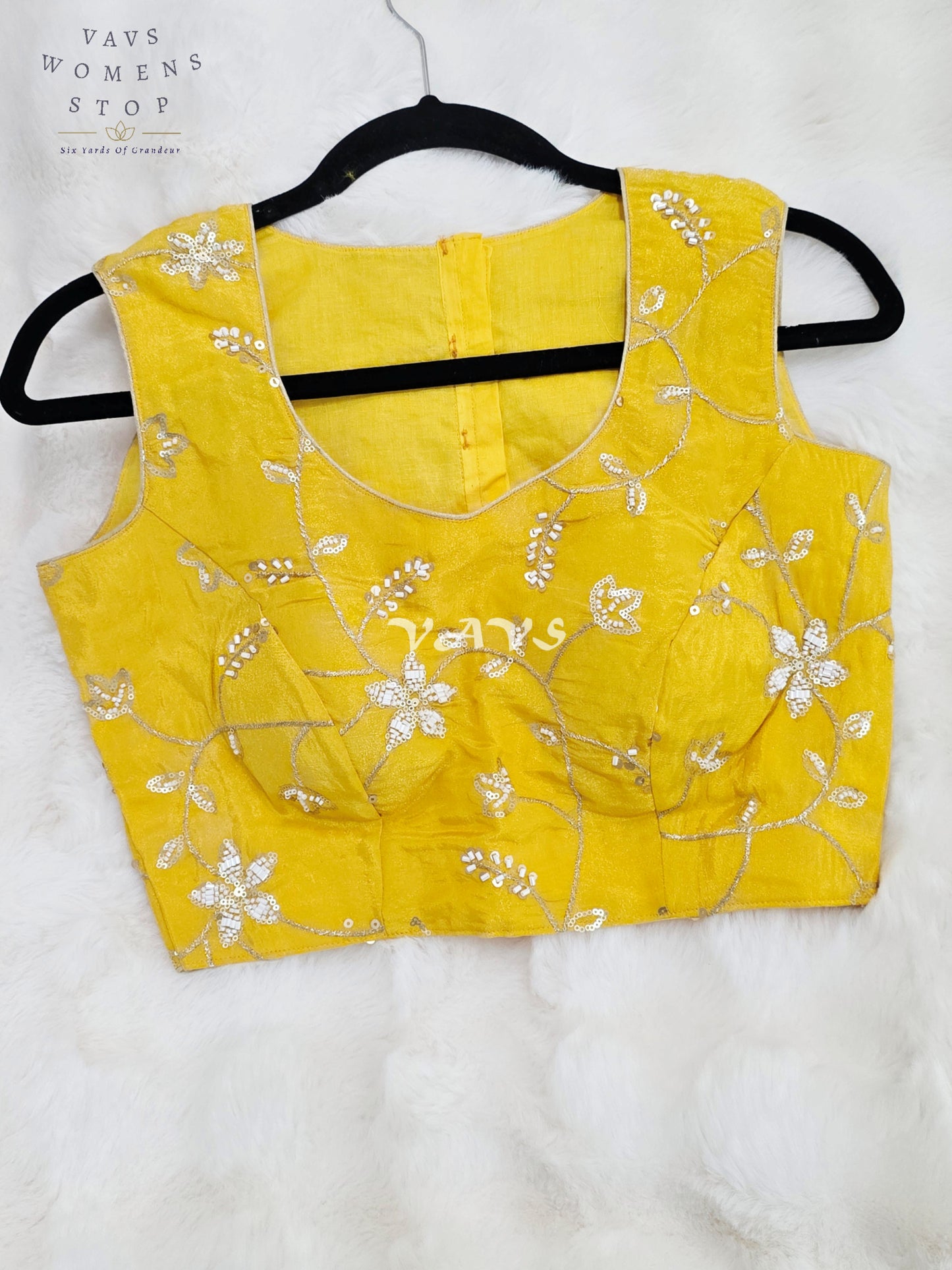 Royal Sunlit Marigold Yellow Designer Tissue Embroidery Sequin Blouse