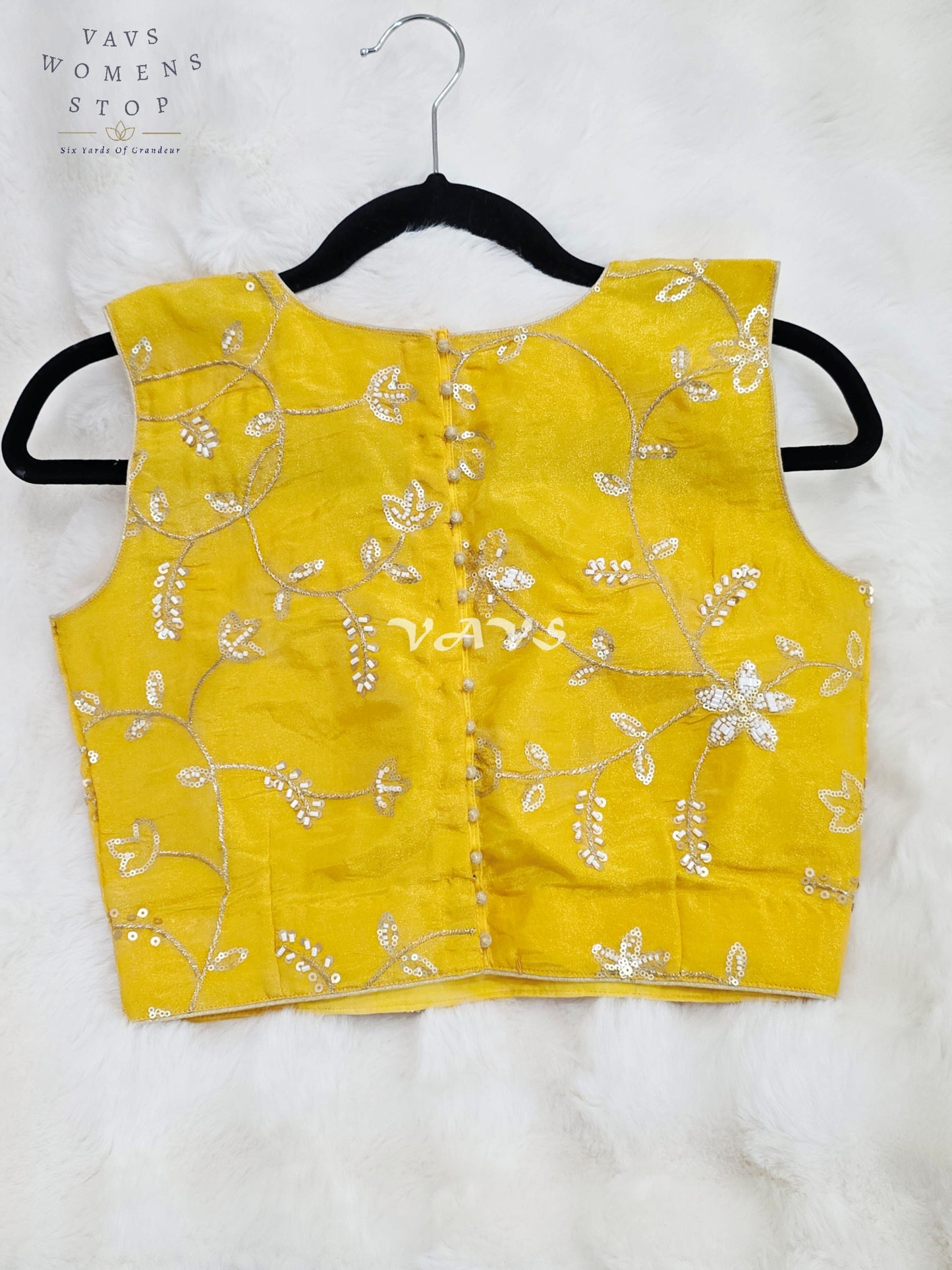 Royal Sunlit Marigold Yellow Designer Tissue Embroidery Sequin Blouse