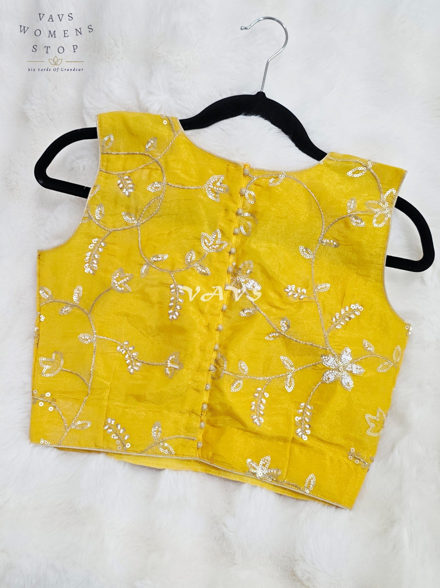 Royal Sunlit Marigold Yellow Designer Tissue Embroidery Sequin Blouse