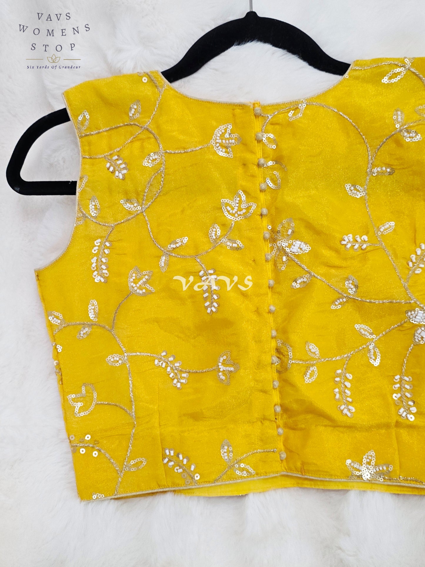 Royal Sunlit Marigold Yellow Designer Tissue Embroidery Sequin Blouse