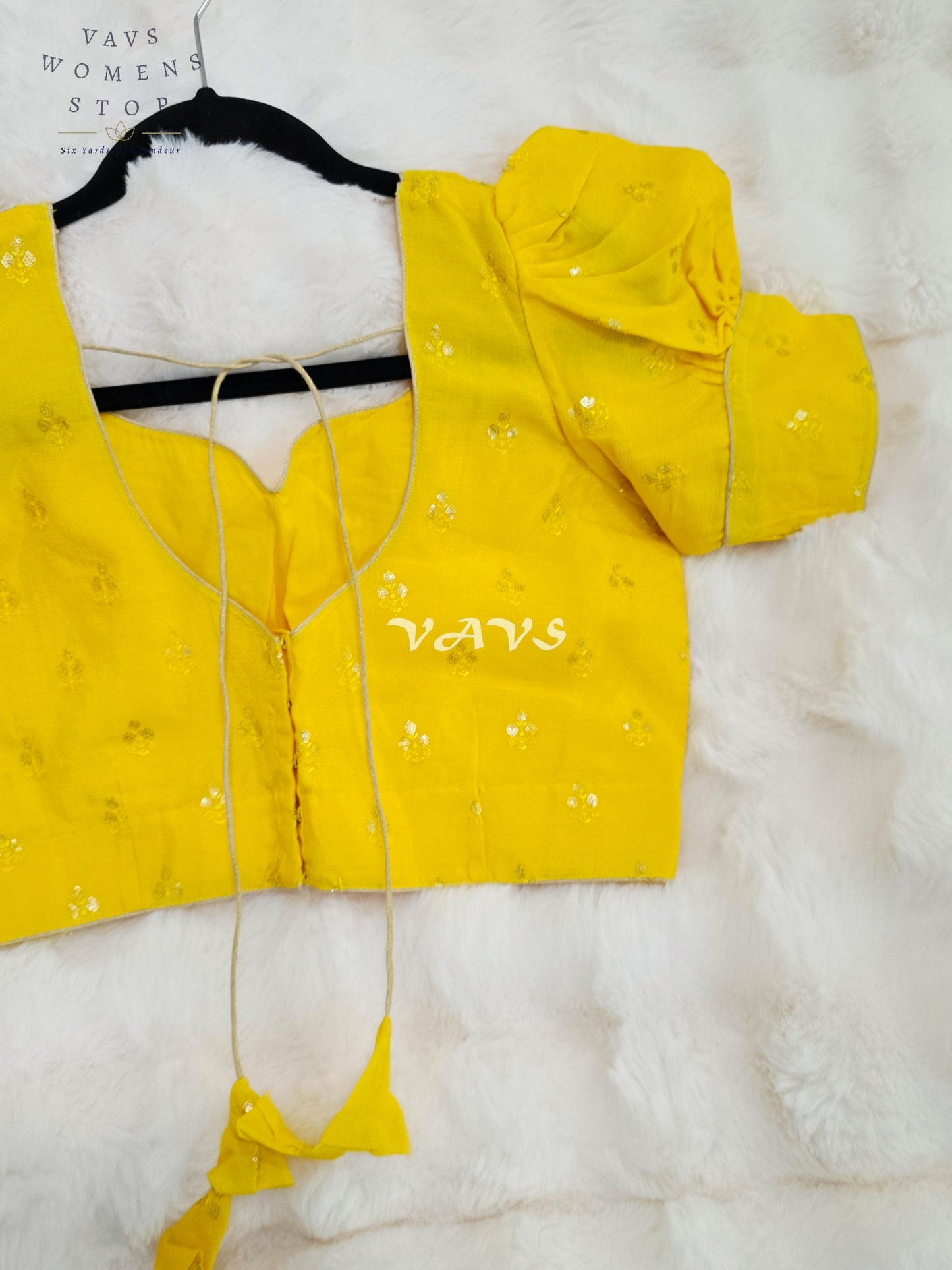 Royal Sunlit Marigold Yellow Chinon Chiffon Puff Sleeve Designer Blouse with Gold Buttas