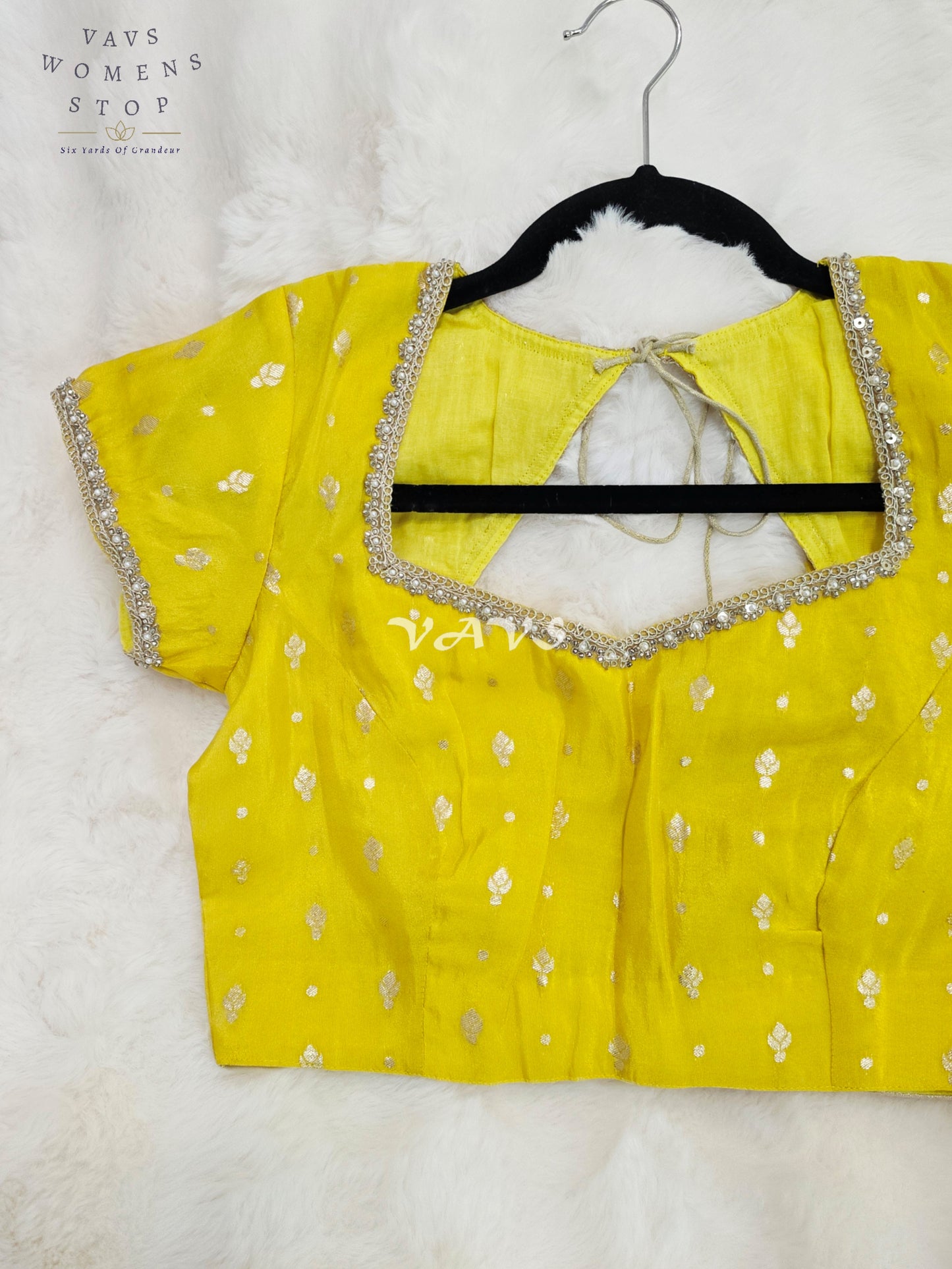 Royal Sunlit Marigold Yellow Munga Tissue Banarasi Blouse with Light Gold Zari Buttas | Size 36-42