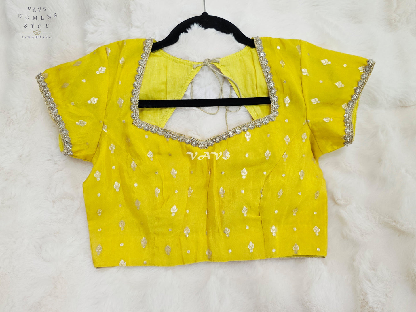 Royal Sunlit Marigold Yellow Munga Tissue Banarasi Blouse with Light Gold Zari Buttas | Size 36-42