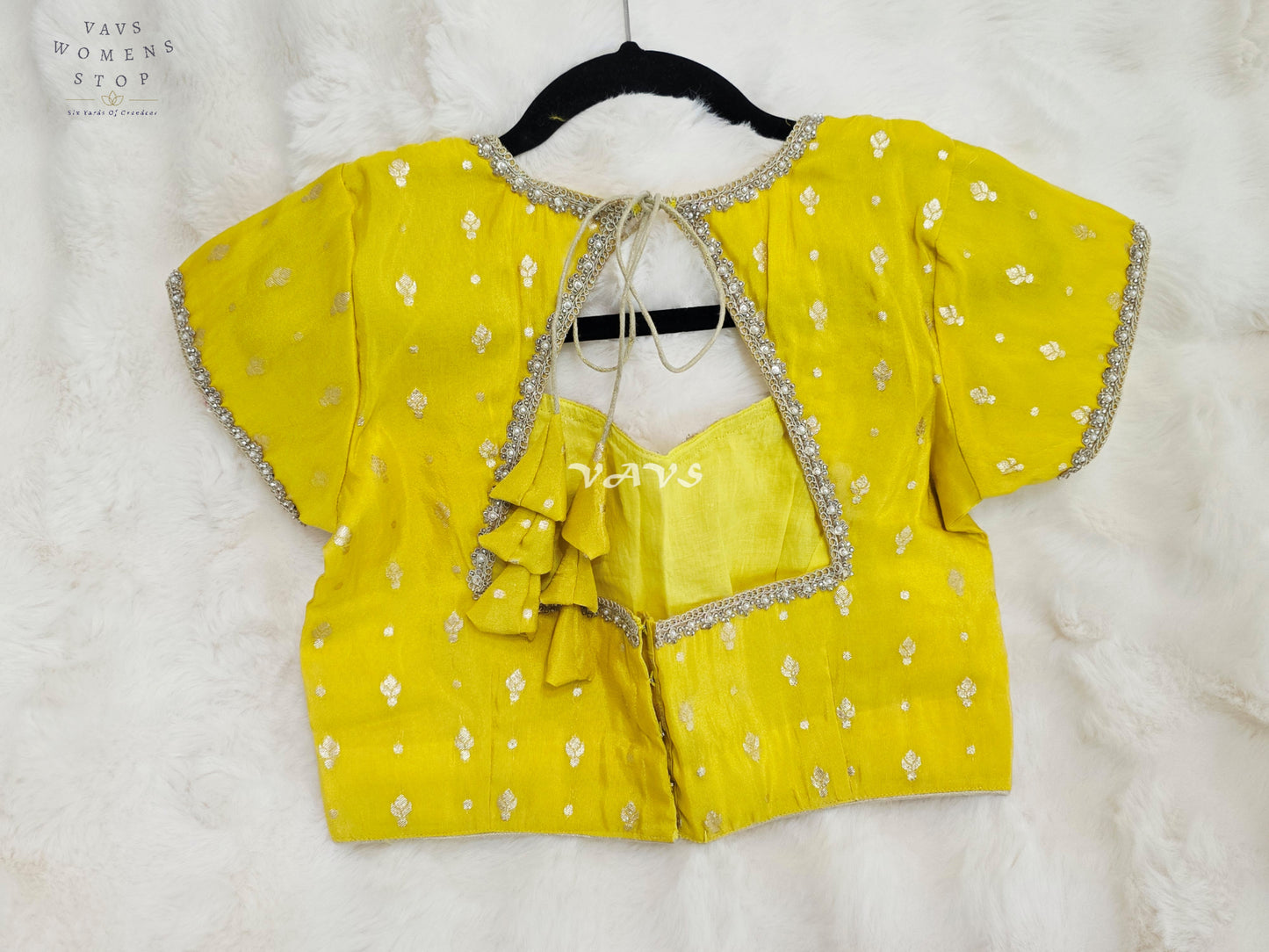 Royal Sunlit Marigold Yellow Munga Tissue Banarasi Blouse with Light Gold Zari Buttas | Size 36-42
