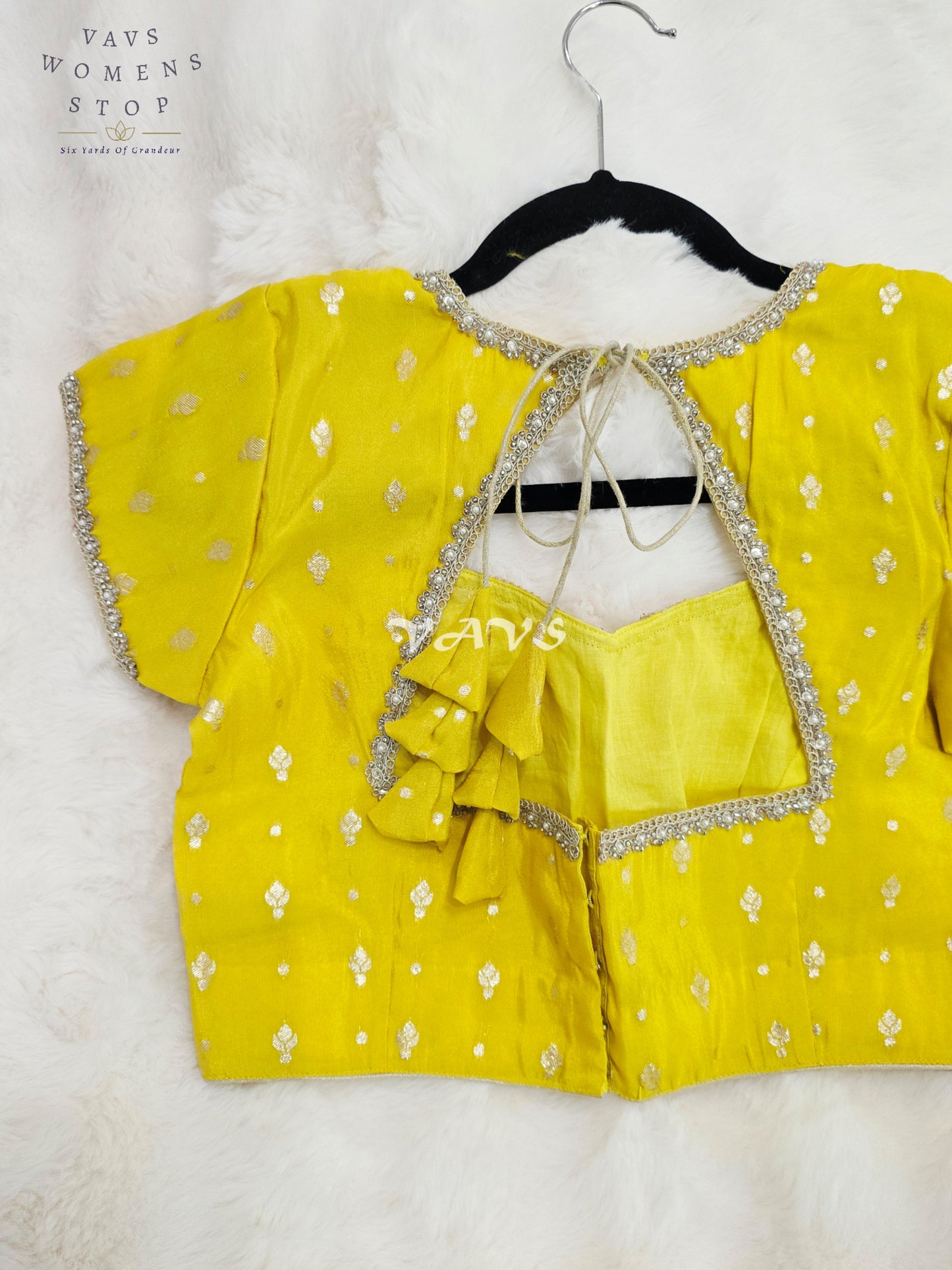 Royal Sunlit Marigold Yellow Munga Tissue Banarasi Blouse with Light Gold Zari Buttas | Size 36-42