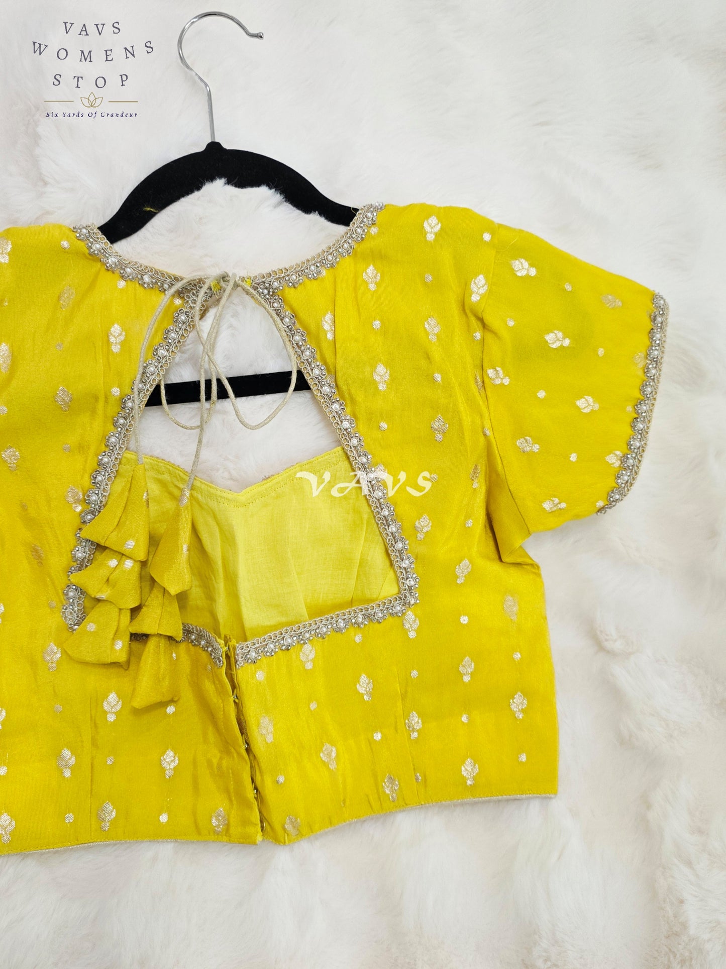 Royal Sunlit Marigold Yellow Munga Tissue Banarasi Blouse with Light Gold Zari Buttas | Size 36-42