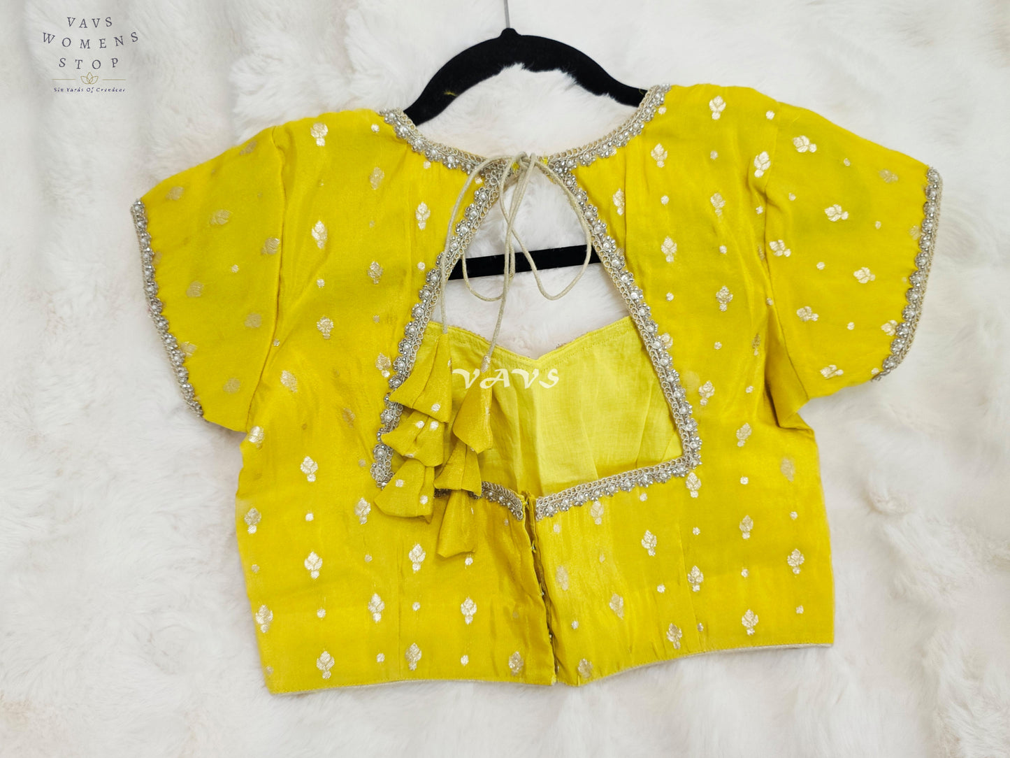 Royal Sunlit Marigold Yellow Munga Tissue Banarasi Blouse with Light Gold Zari Buttas | Size 36-42
