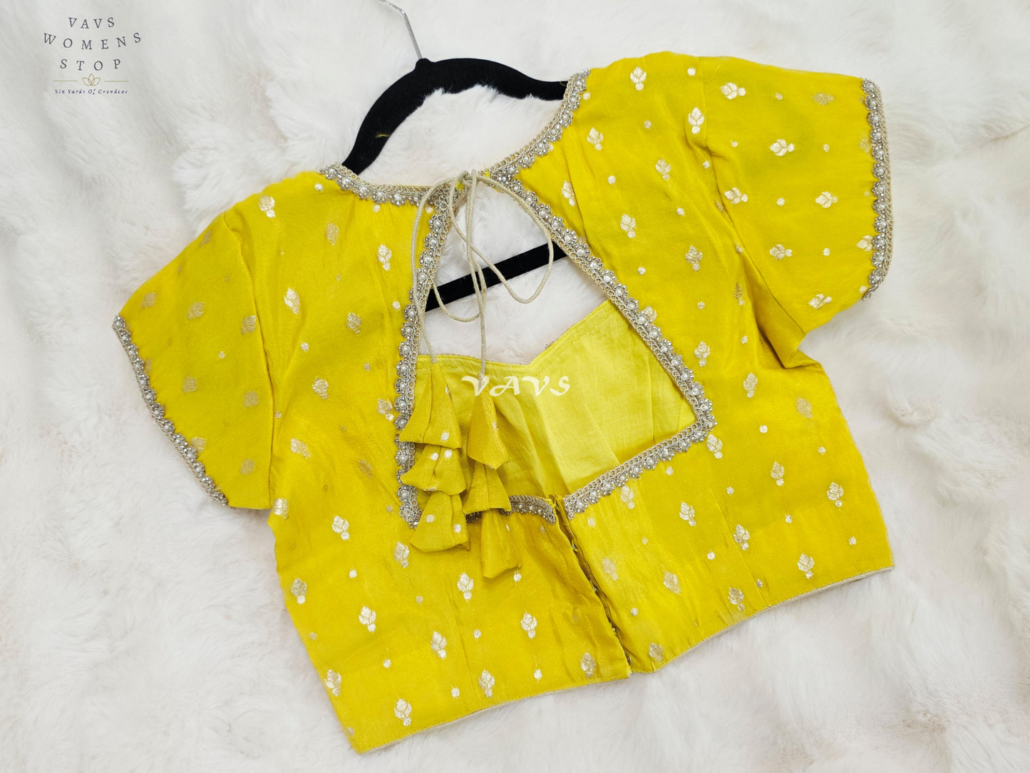 Royal Sunlit Marigold Yellow Munga Tissue Banarasi Blouse with Light Gold Zari Buttas | Size 36-42