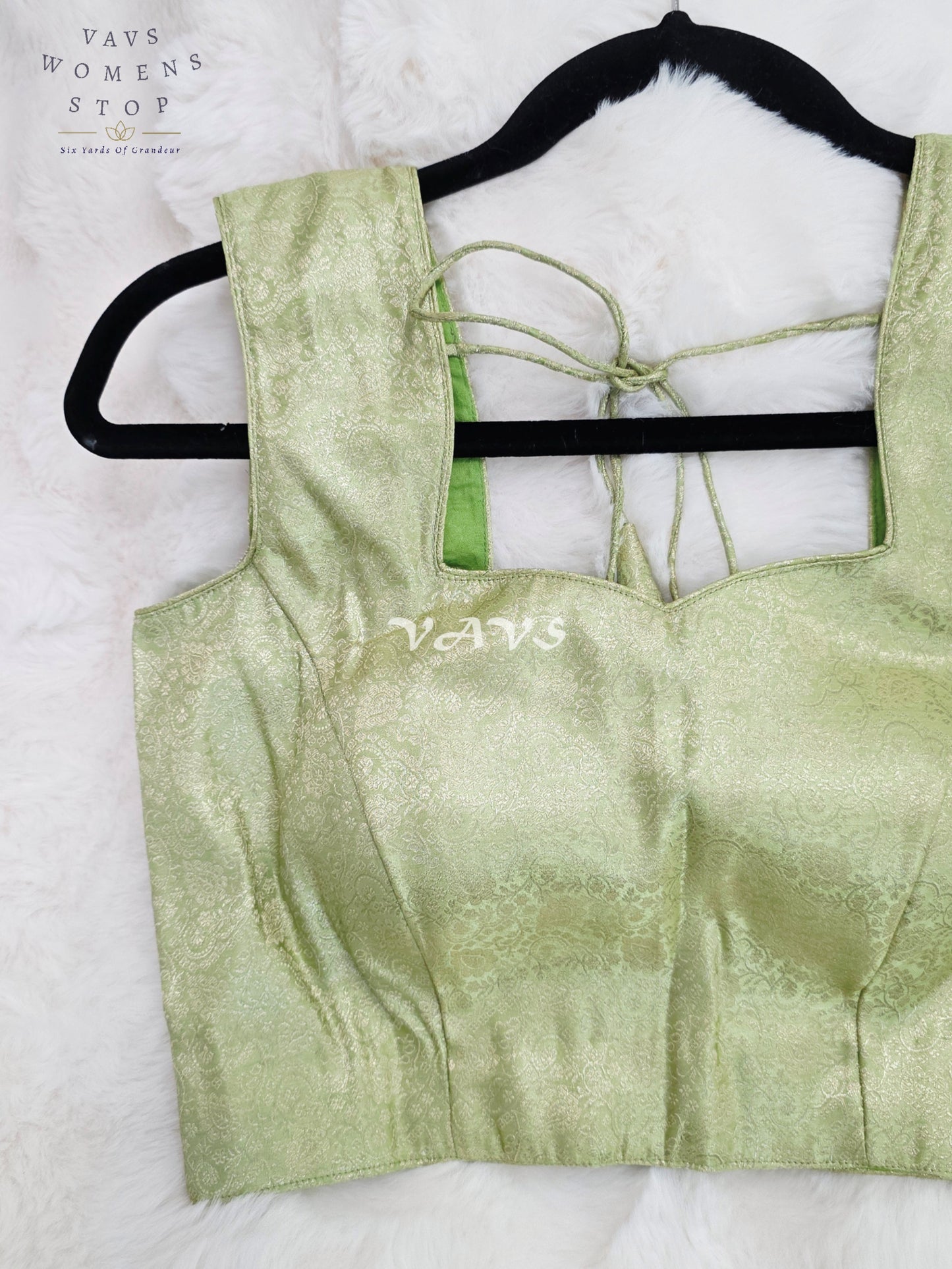 Royal Celadon Mint Green Sleeveless Brocade Banarasi Designer Blouse with Self Weave