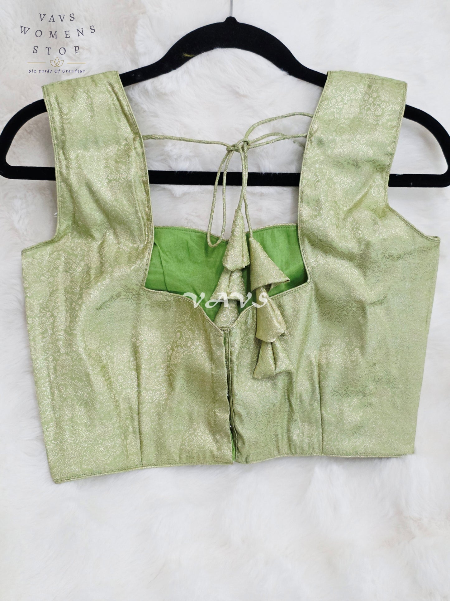 Royal Celadon Mint Green Sleeveless Brocade Banarasi Designer Blouse with Self Weave
