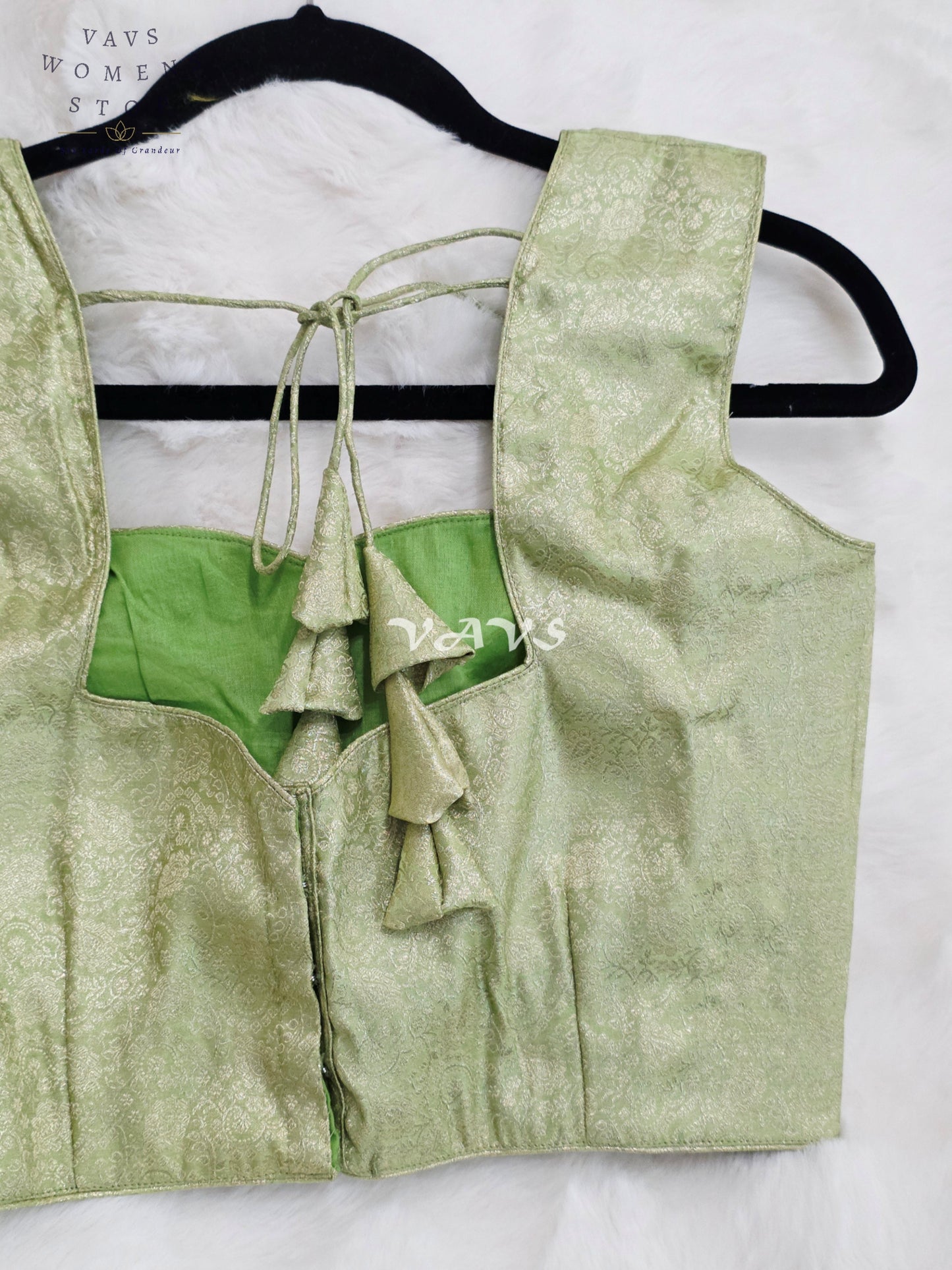 Royal Celadon Mint Green Sleeveless Brocade Banarasi Designer Blouse with Self Weave