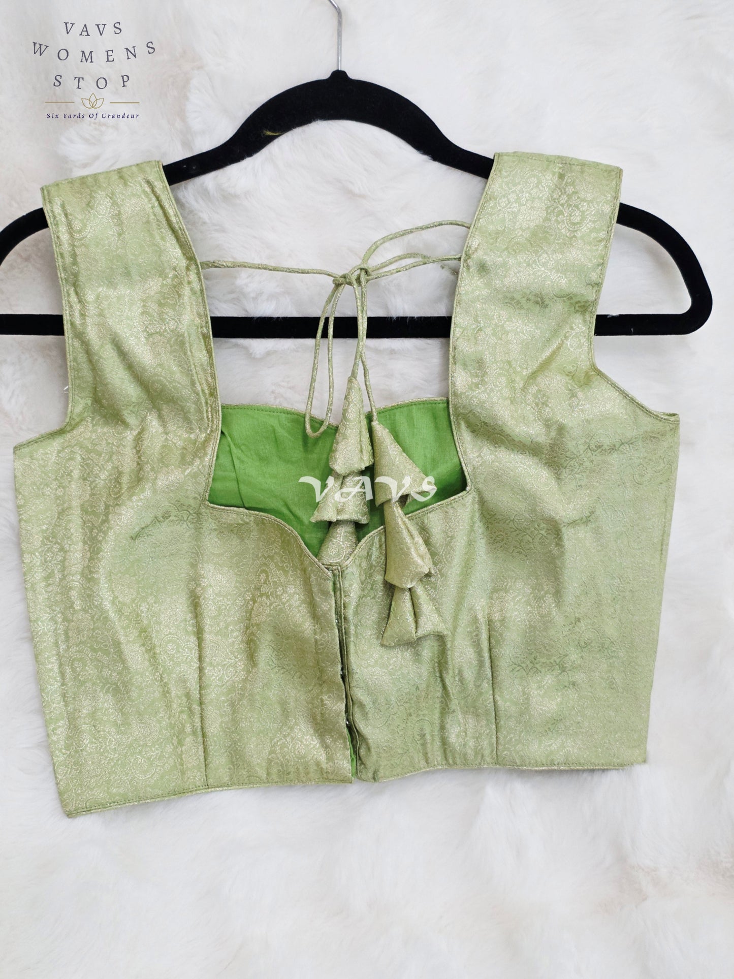 Royal Celadon Mint Green Sleeveless Brocade Banarasi Designer Blouse with Self Weave