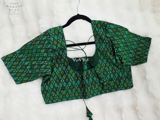 Royal Emerald Green & Aqua Teal Pure Sico Pochampally Ikat Designer Blouse