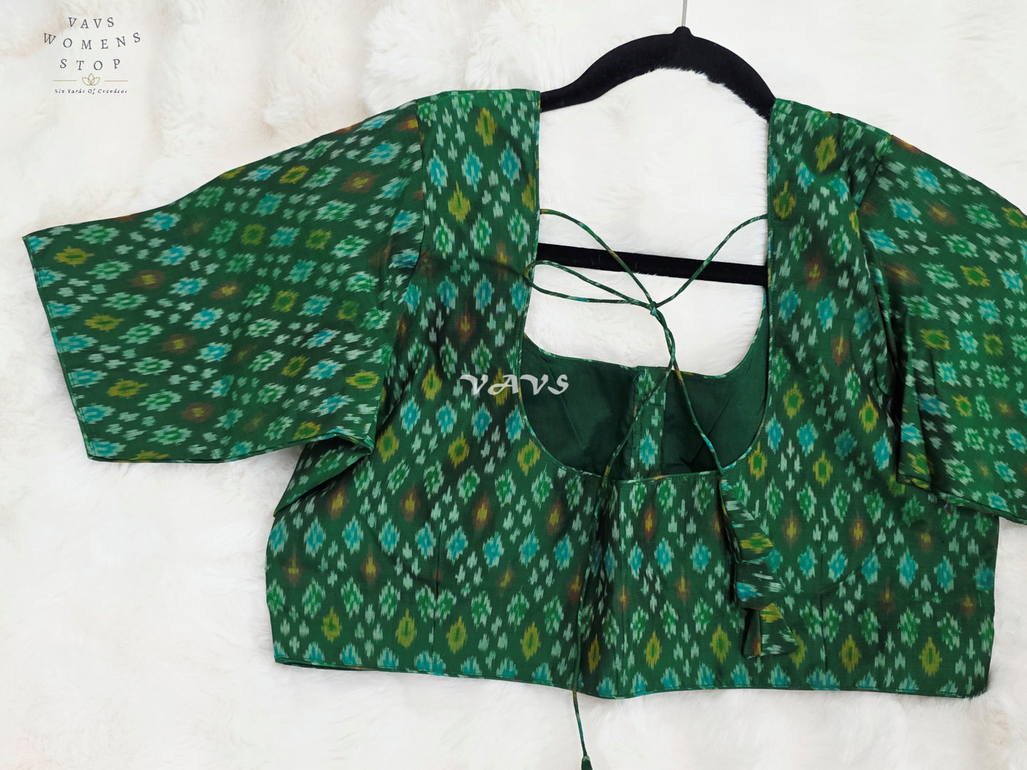Royal Emerald Green & Aqua Teal Pure Sico Pochampally Ikat Designer Blouse