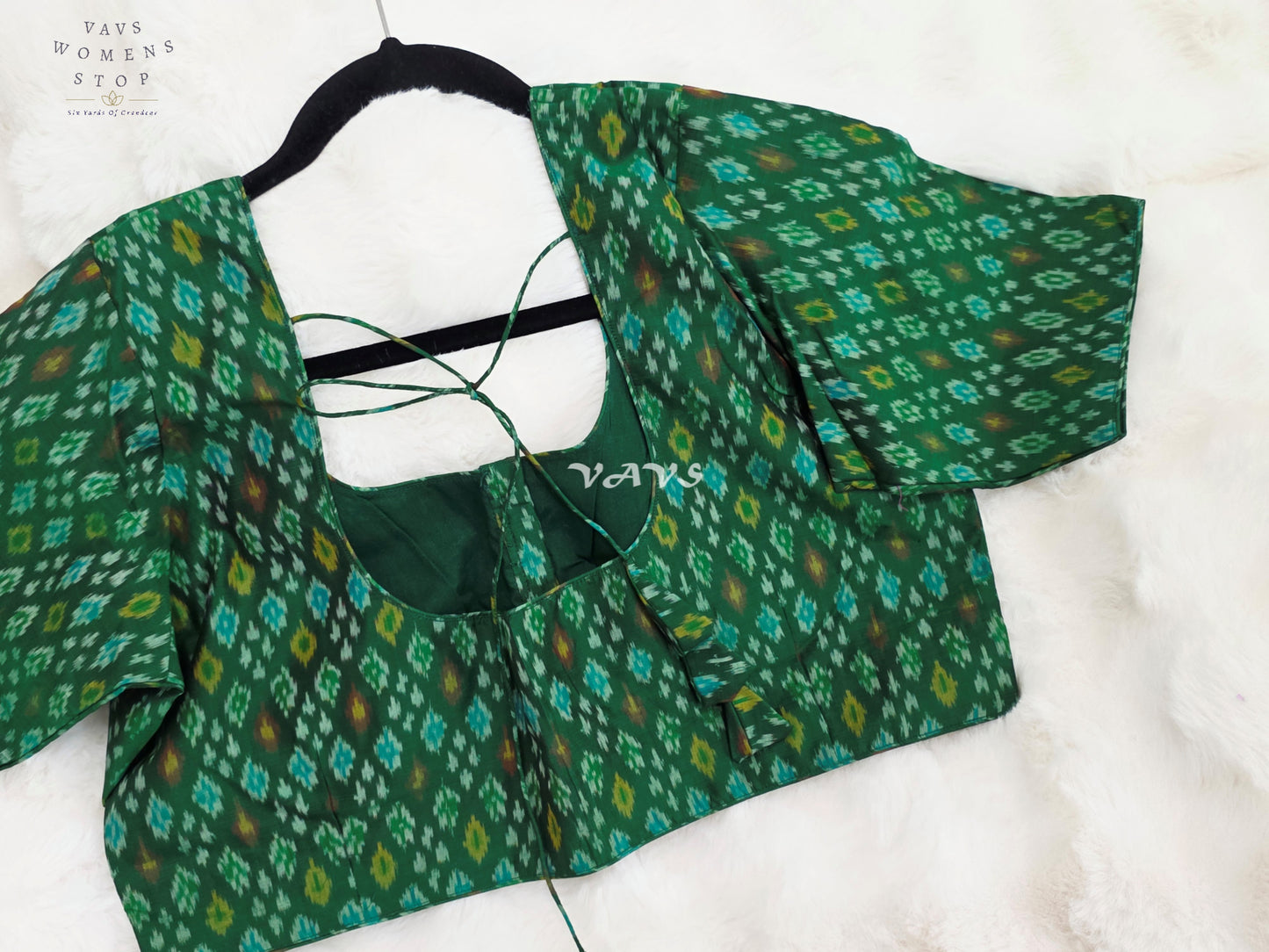 Royal Emerald Green & Aqua Teal Pure Sico Pochampally Ikat Designer Blouse