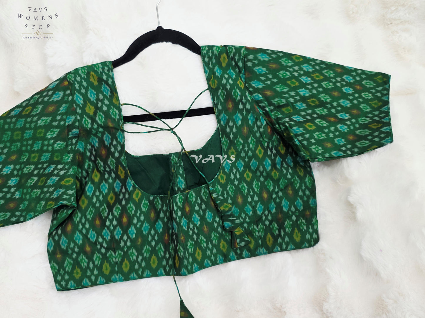 Royal Emerald Green & Aqua Teal Pure Sico Pochampally Ikat Designer Blouse