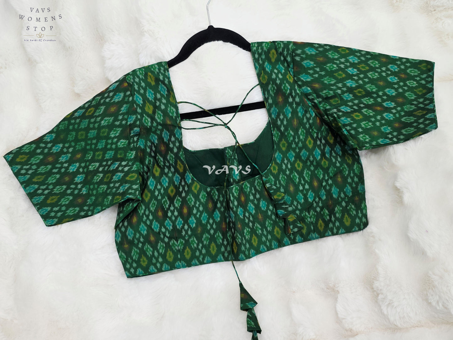 Royal Emerald Green & Aqua Teal Pure Sico Pochampally Ikat Designer Blouse