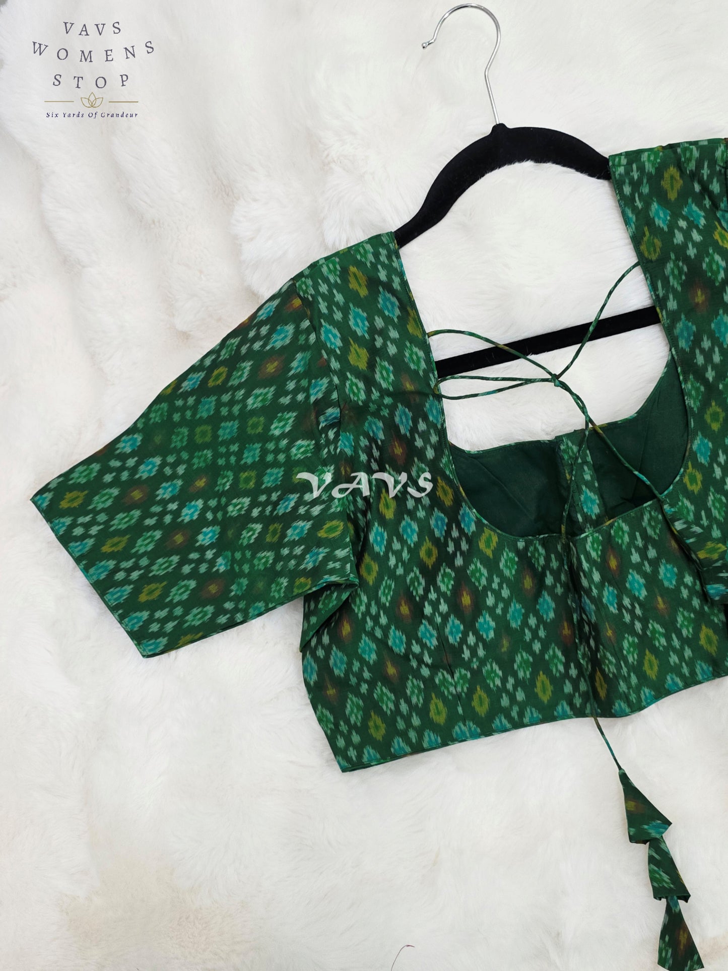 Royal Emerald Green & Aqua Teal Pure Sico Pochampally Ikat Designer Blouse