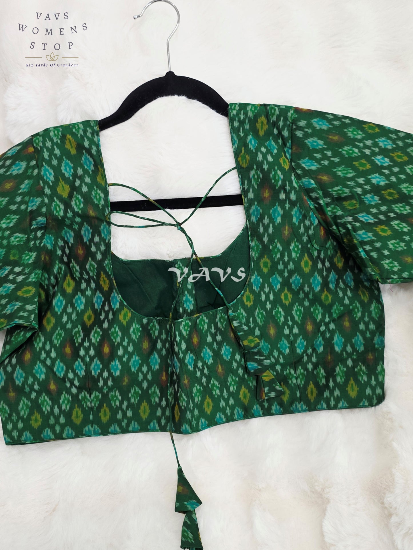 Royal Emerald Green & Aqua Teal Pure Sico Pochampally Ikat Designer Blouse