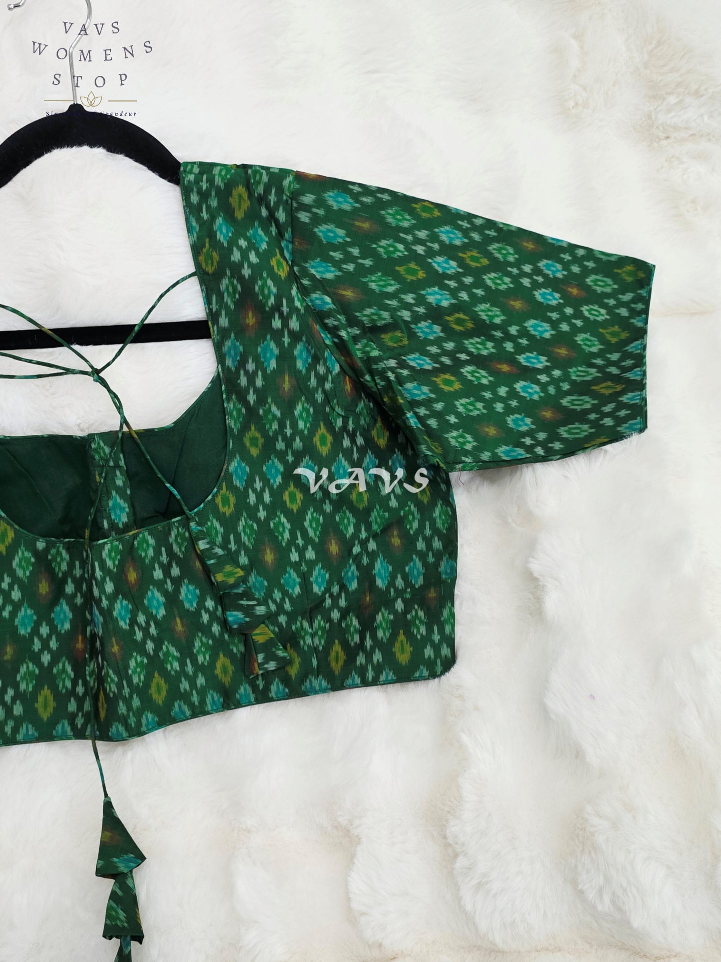 Royal Emerald Green & Aqua Teal Pure Sico Pochampally Ikat Designer Blouse